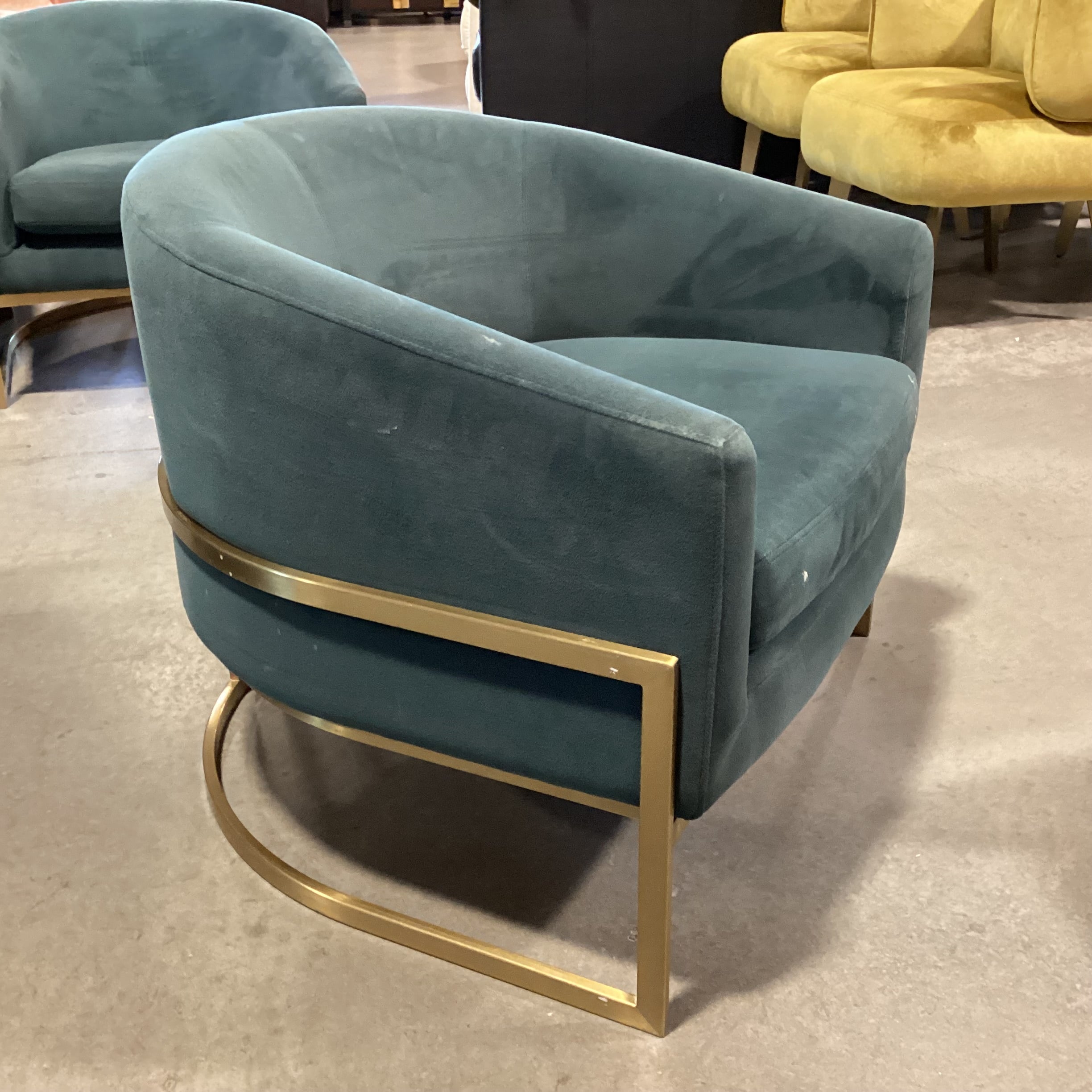 Four Hands Corbin Green Velvet & Gold Metal Modern Chair 28"x 28"x 26"