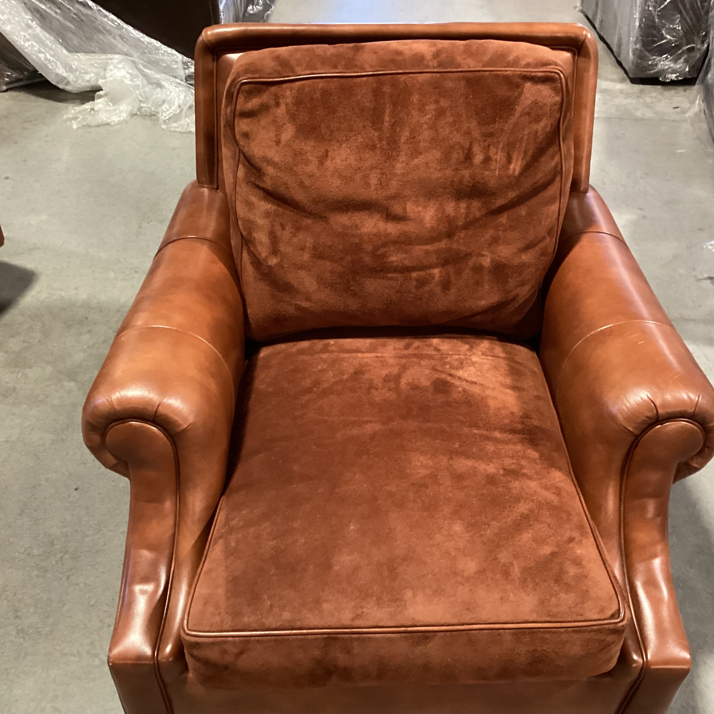 Hancock & Moore Leather & Suede Roll Arm Club Chair 40"x 44"x 35"