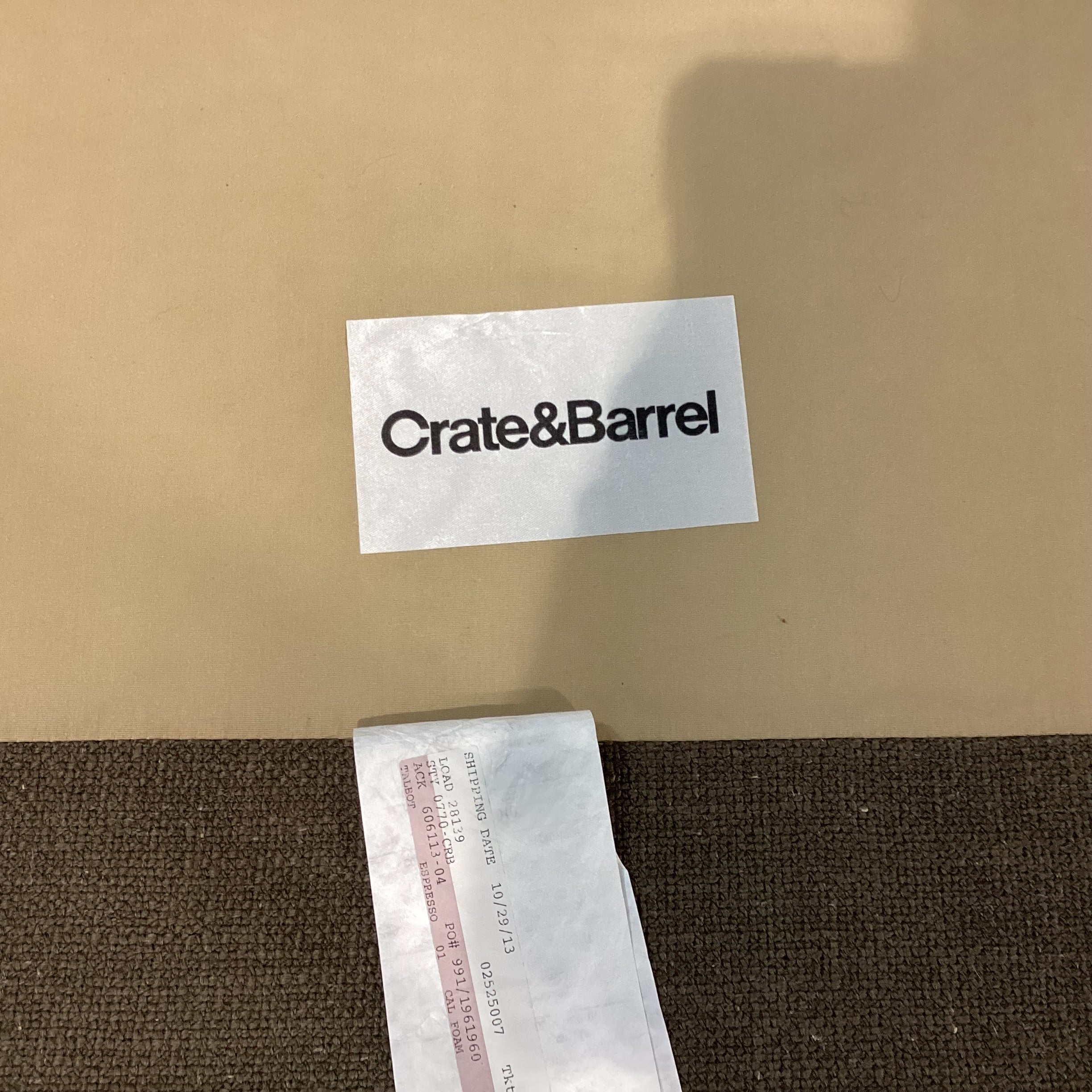Crate & Barrel Taupe Woven Down Mix with Chaise 2 Piece Sectional 124"x 63"x 46"x 26"