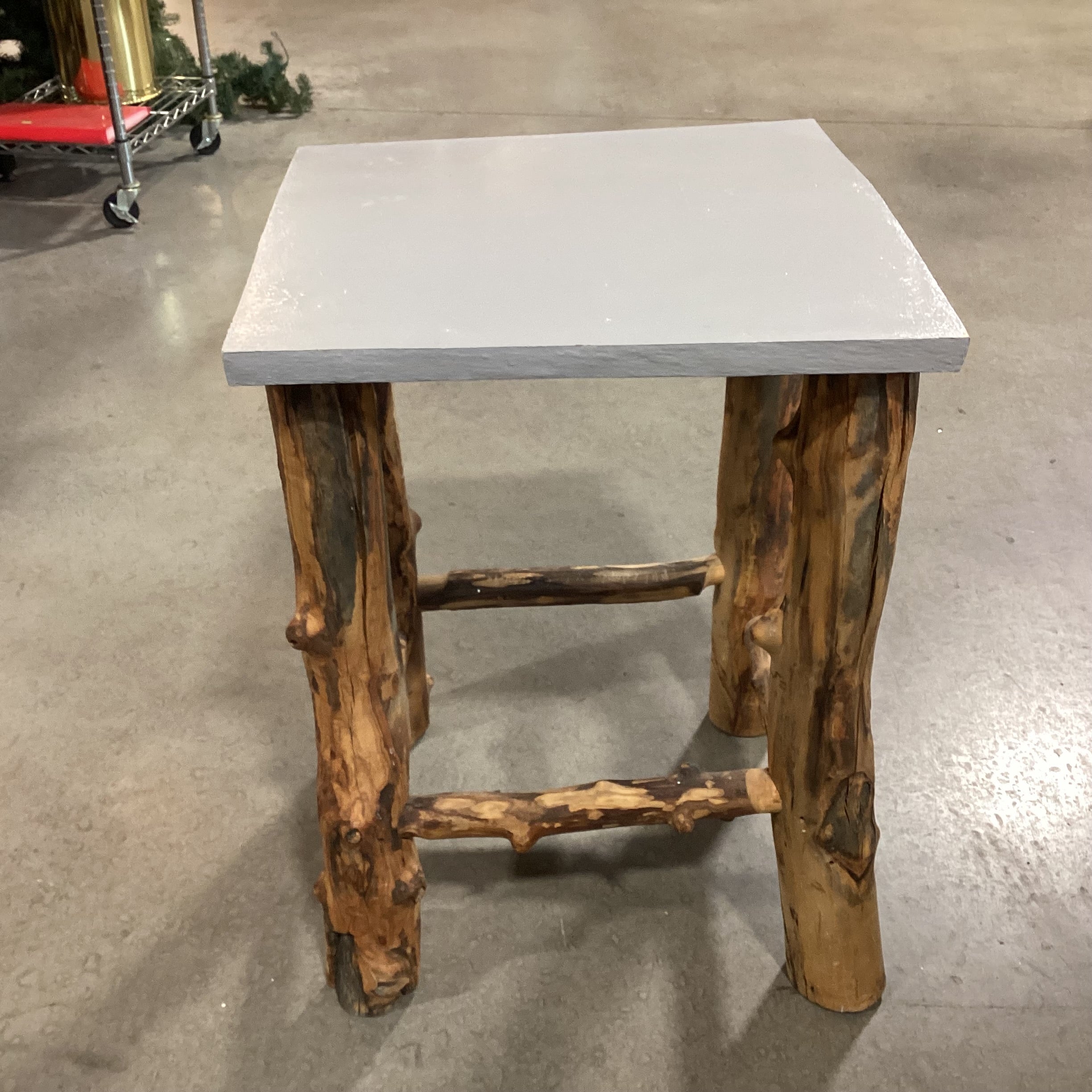 Log & Painted Grey Wood Top End Table 18"x 18"x 26"