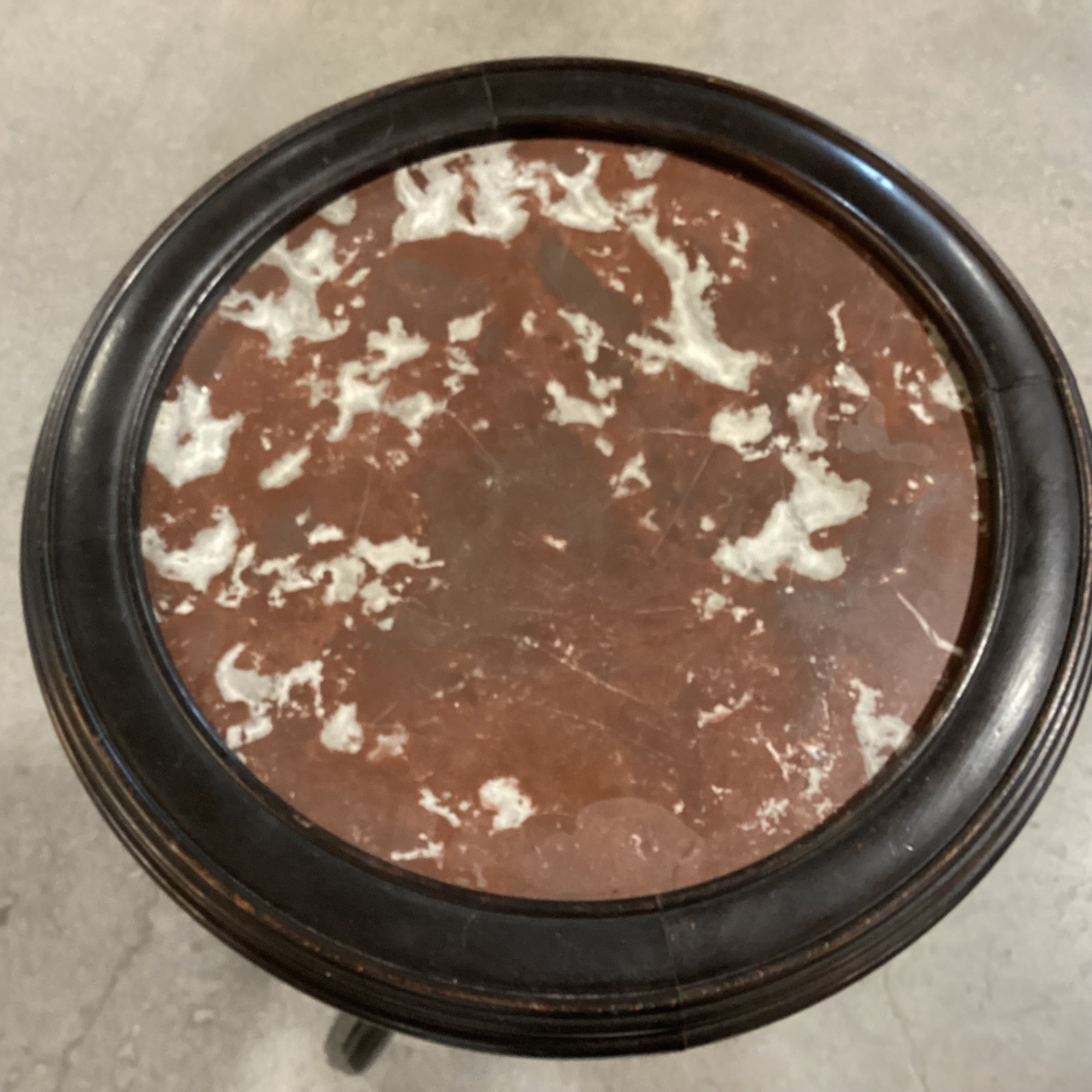 Antique Carved Wood Pedestal & Marble Round Accent Table 17" Diameter x 30.5"