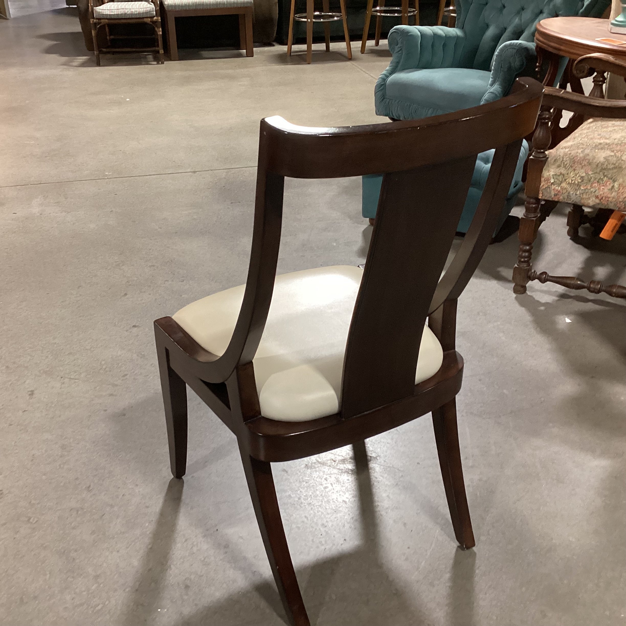 Dark Finish Wood Side Slope with Cream Leather Seat Chair 22"x 23"x 39"Chair 22"x 23"x 39"
