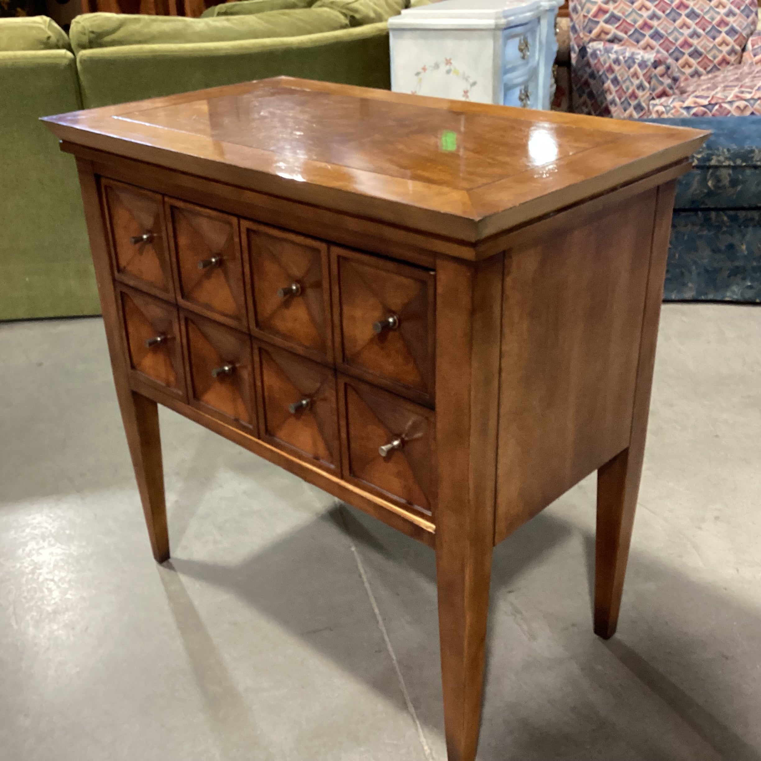Century Furniture Finished Wood & Burl Veneer 2 Drawer Geometric Look Front Chest 32.5"x 19"x 32.5"