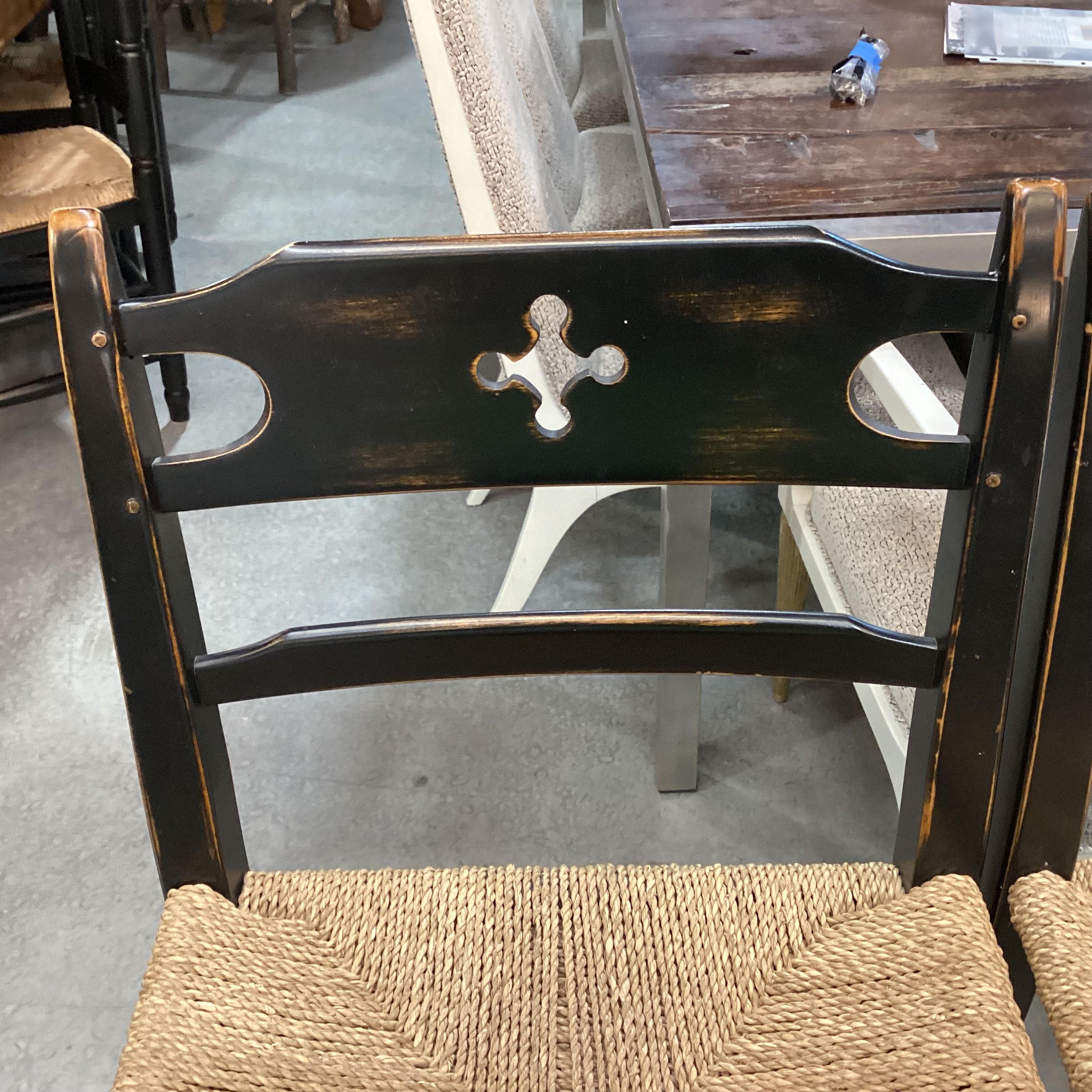 SET of 4 Wolf Diamond Point in Black Hand Sanded Maple Woven Seagrass Seat Barstools 30"