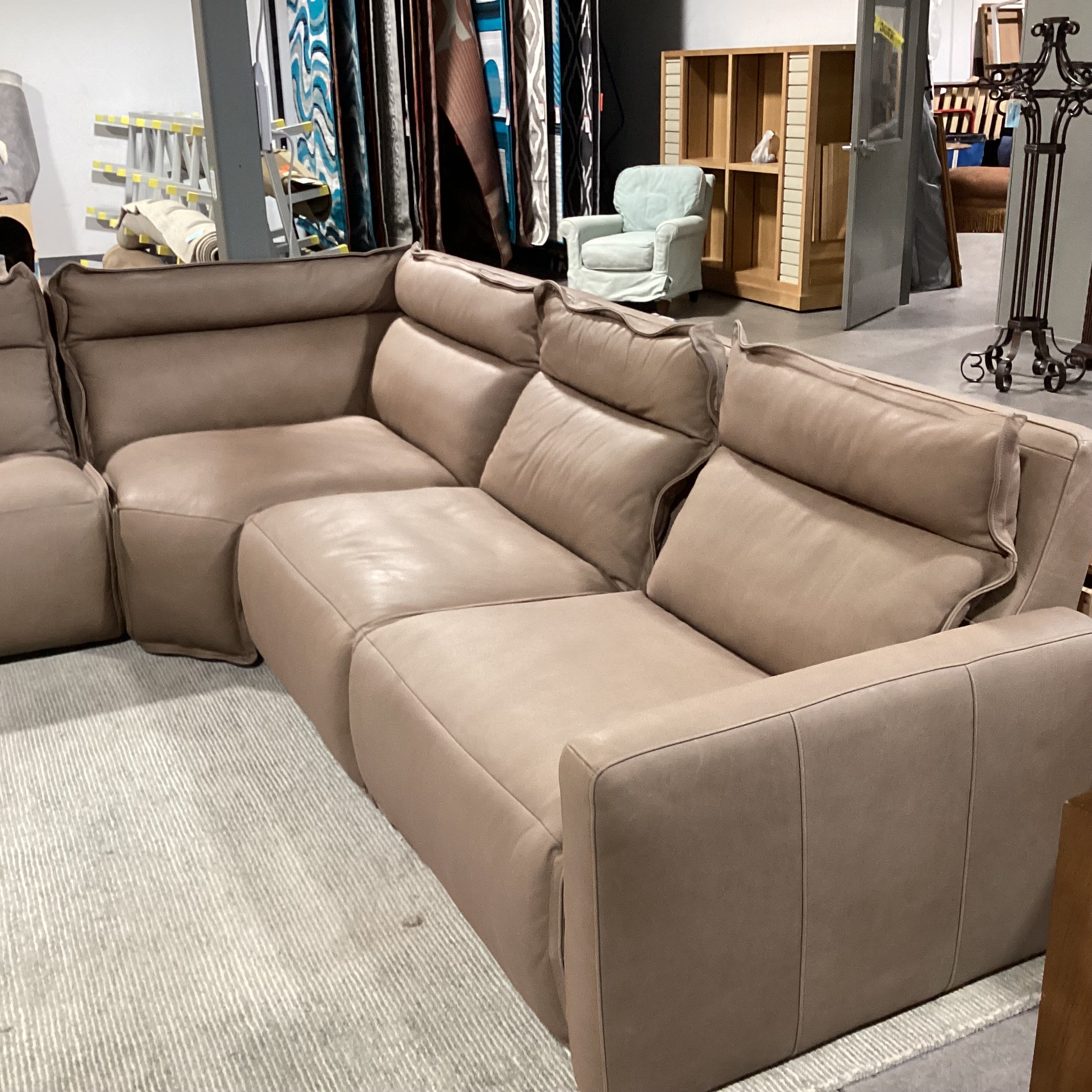 Arhaus Rowland Lanie Taupe Leather 5 Piece Power Reclining Sectional 126"x 126"x 43"x 36"