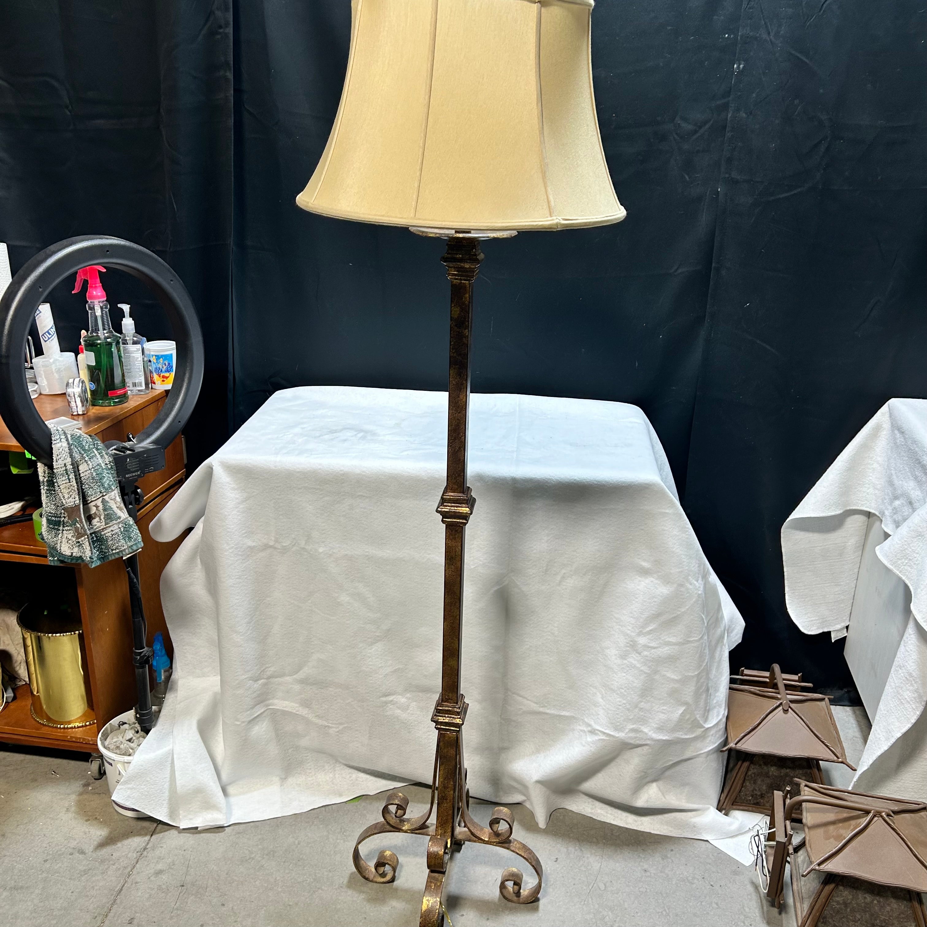 Vintage Gold & Iron Floor Lamp 15"x 65"