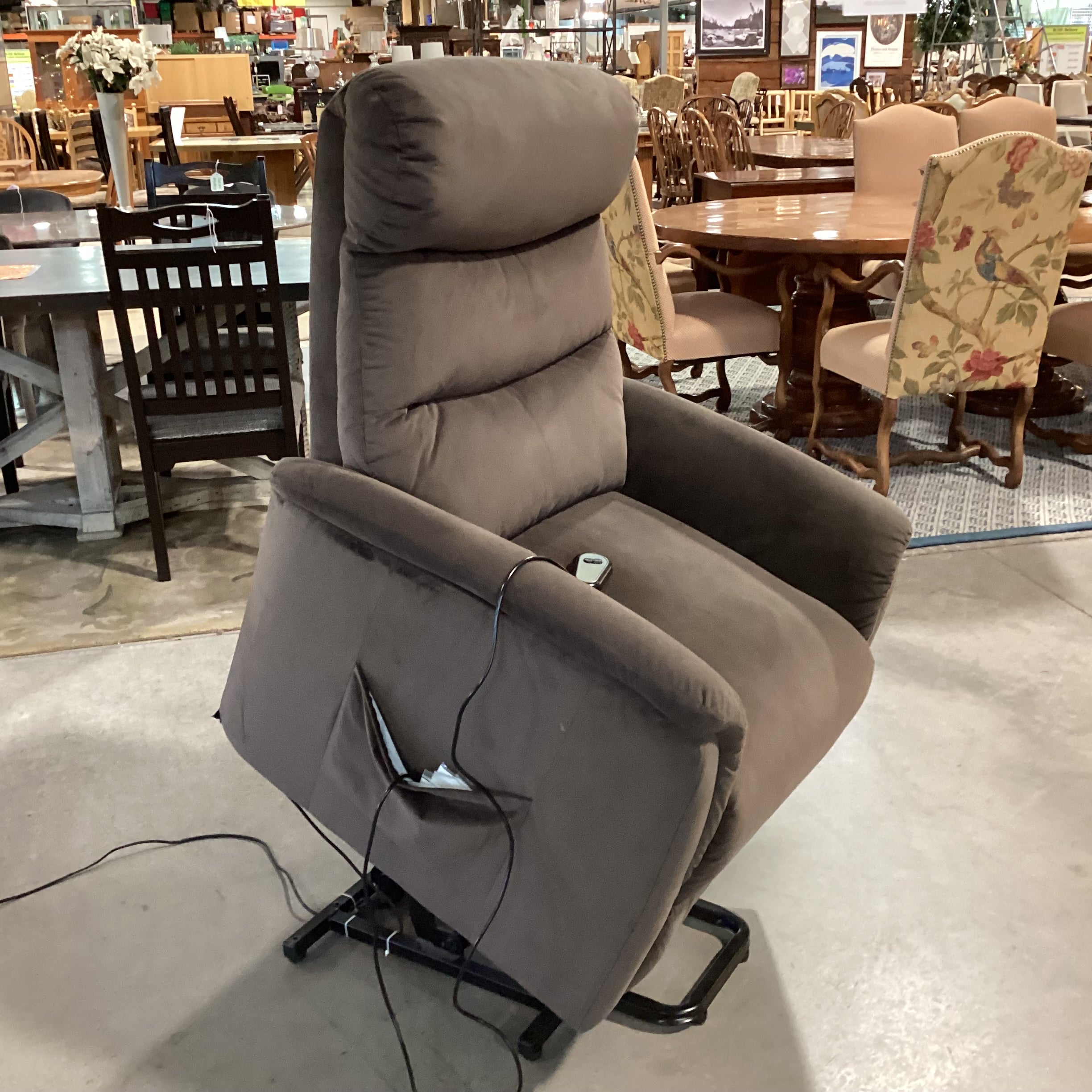 Taupe Brown Velvet Power Lift Recliner Chair 32"x 32" to 64"x 41"