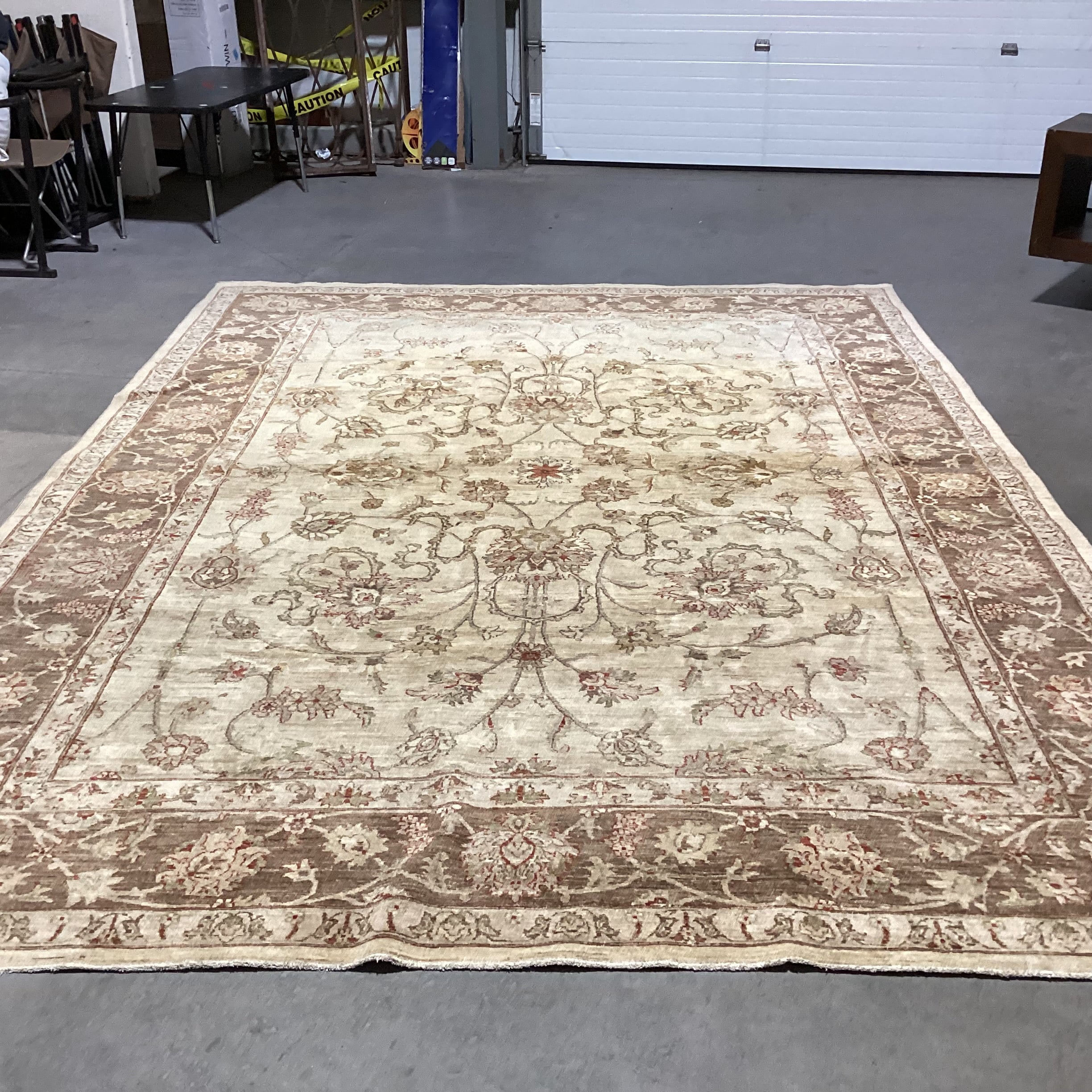 Cream Brown Rust Floral with Border Hand Woven Wool Rug 8'10"x 12'