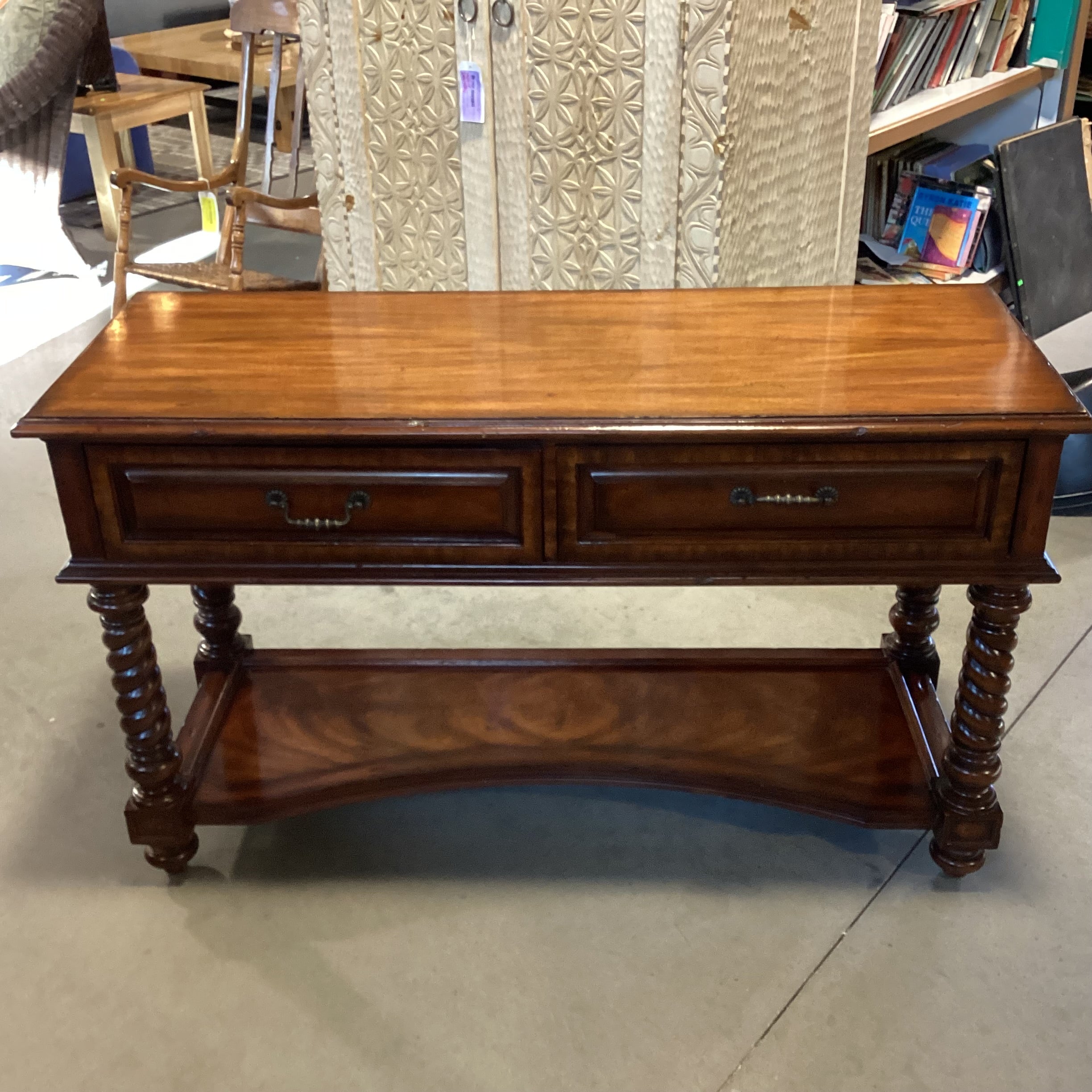 Maitland Smith Ornate Carved Wood 2 Drawer Console Sofa Table 55"x 20"x 33"