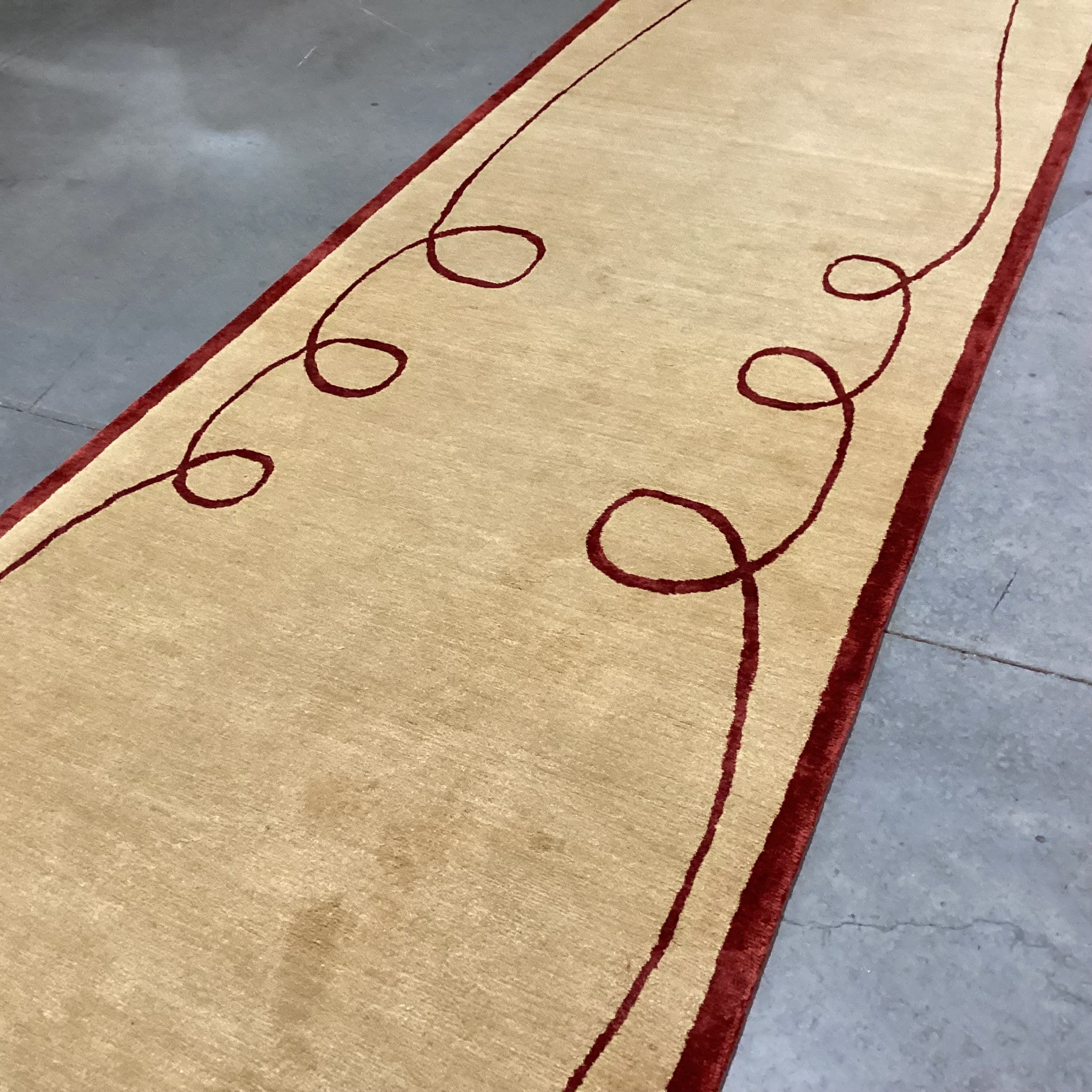 Gold & Rust Ribbon Hand Knotted Hand Spun Wool Custom Made in Nepal Rug 4'2"x 27'