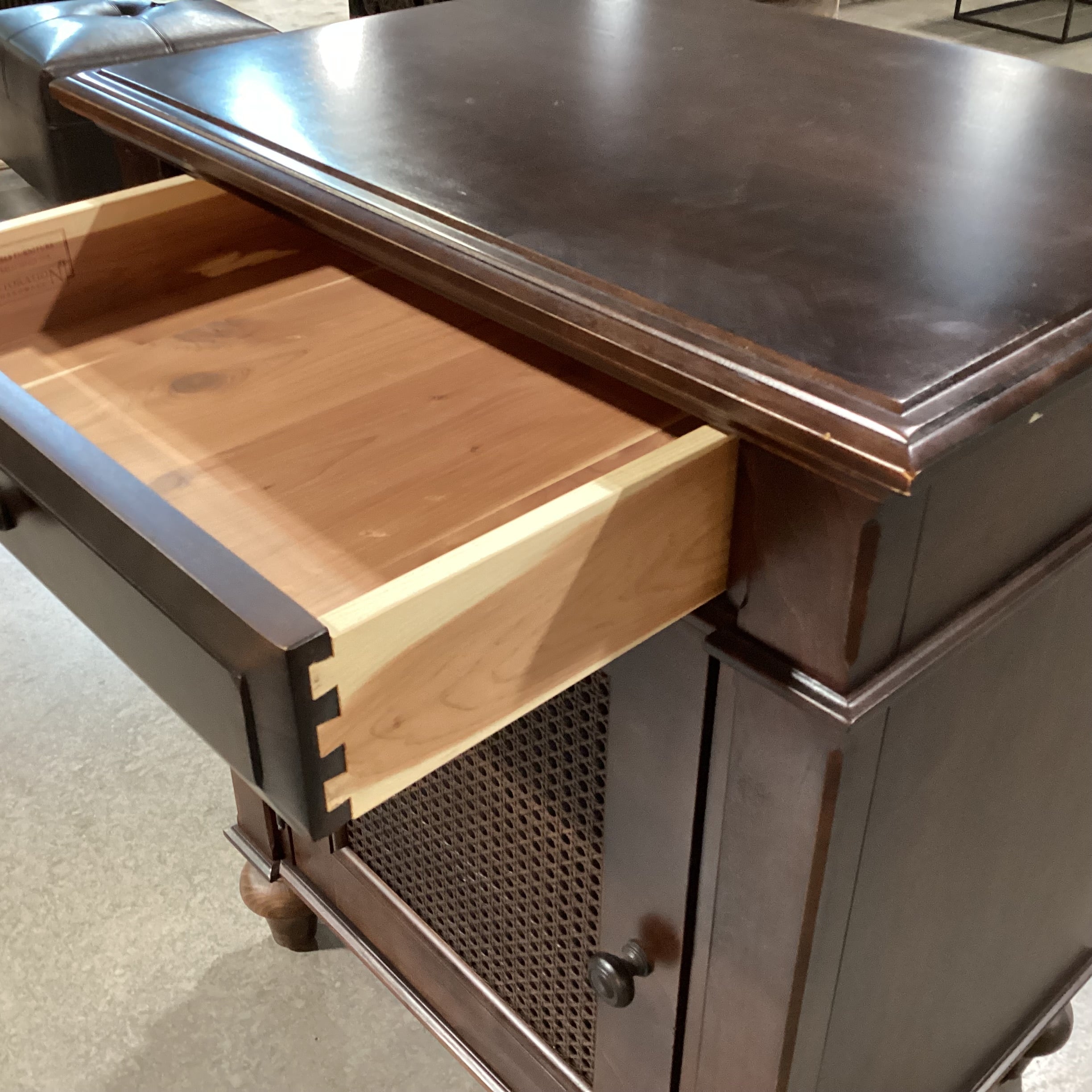 Michaels Furniture for Restoration Hardware Dark Finish Carved Wood 1 Caned Door 1 Drawer Nightstand 24.5"x 18"x 31"