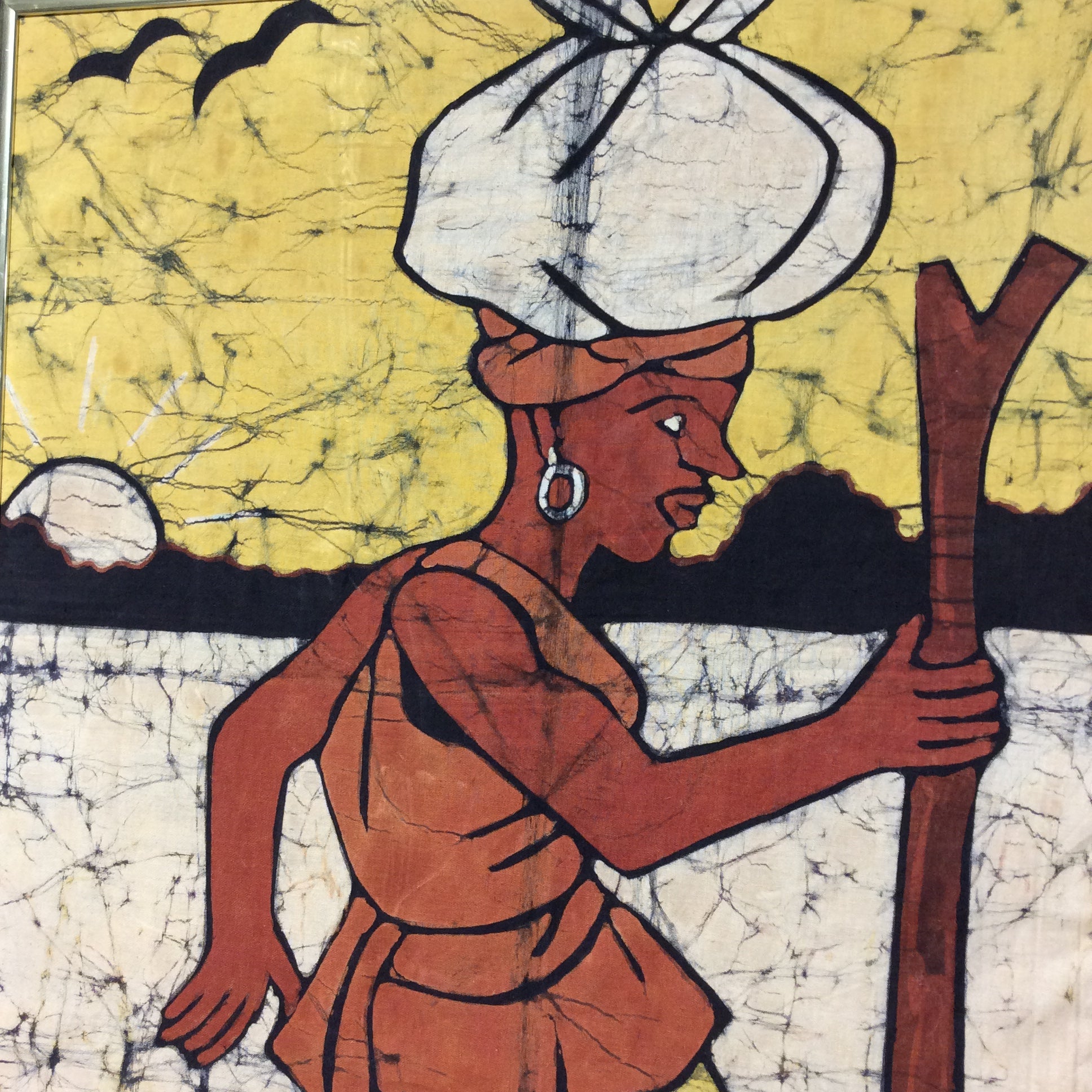 African Batik Art Of A Woman In A Gold Frame 20" x 28"