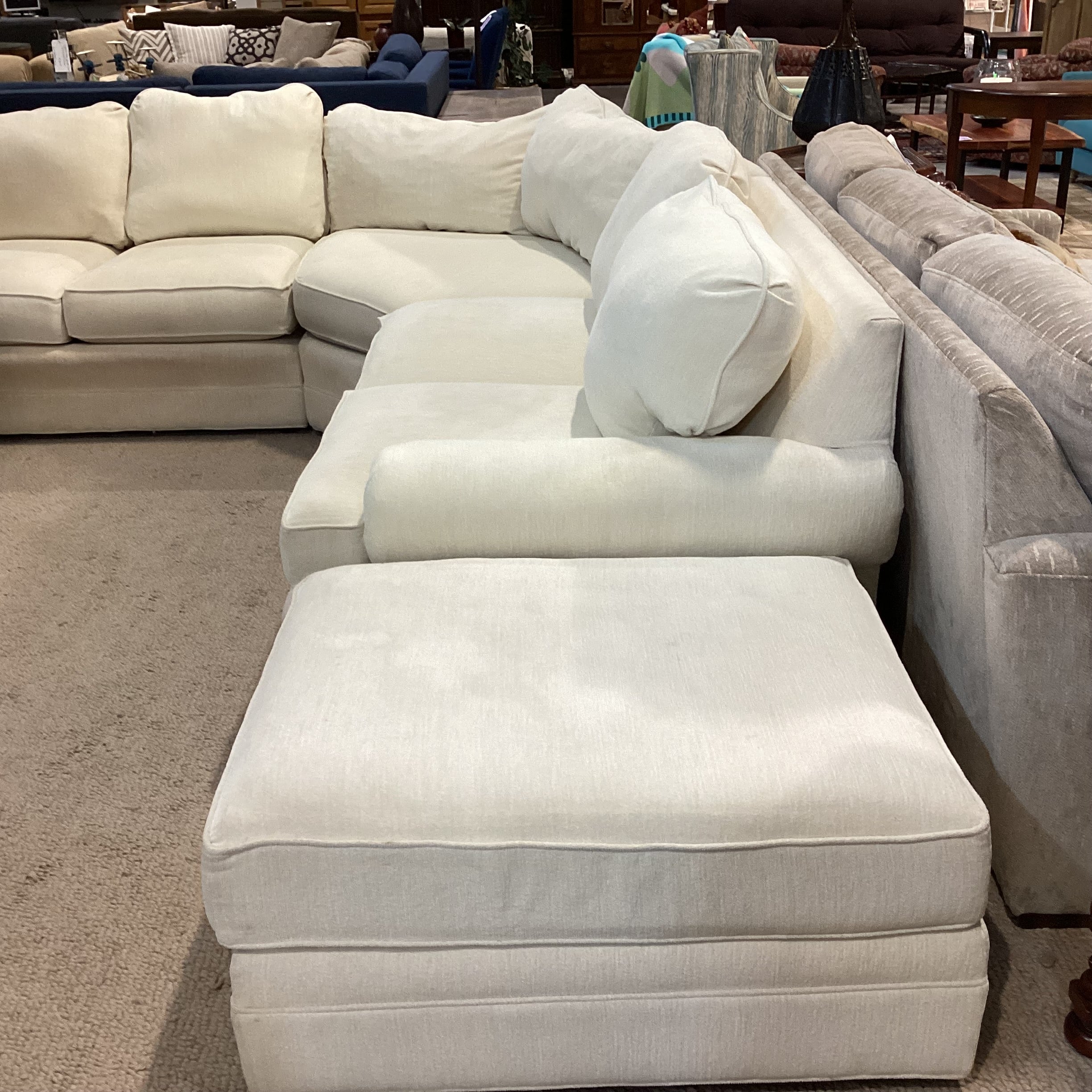Cream Chenille Woven 4 Piece with Ottoman Sectional 107"x 107"x 41"x 31"