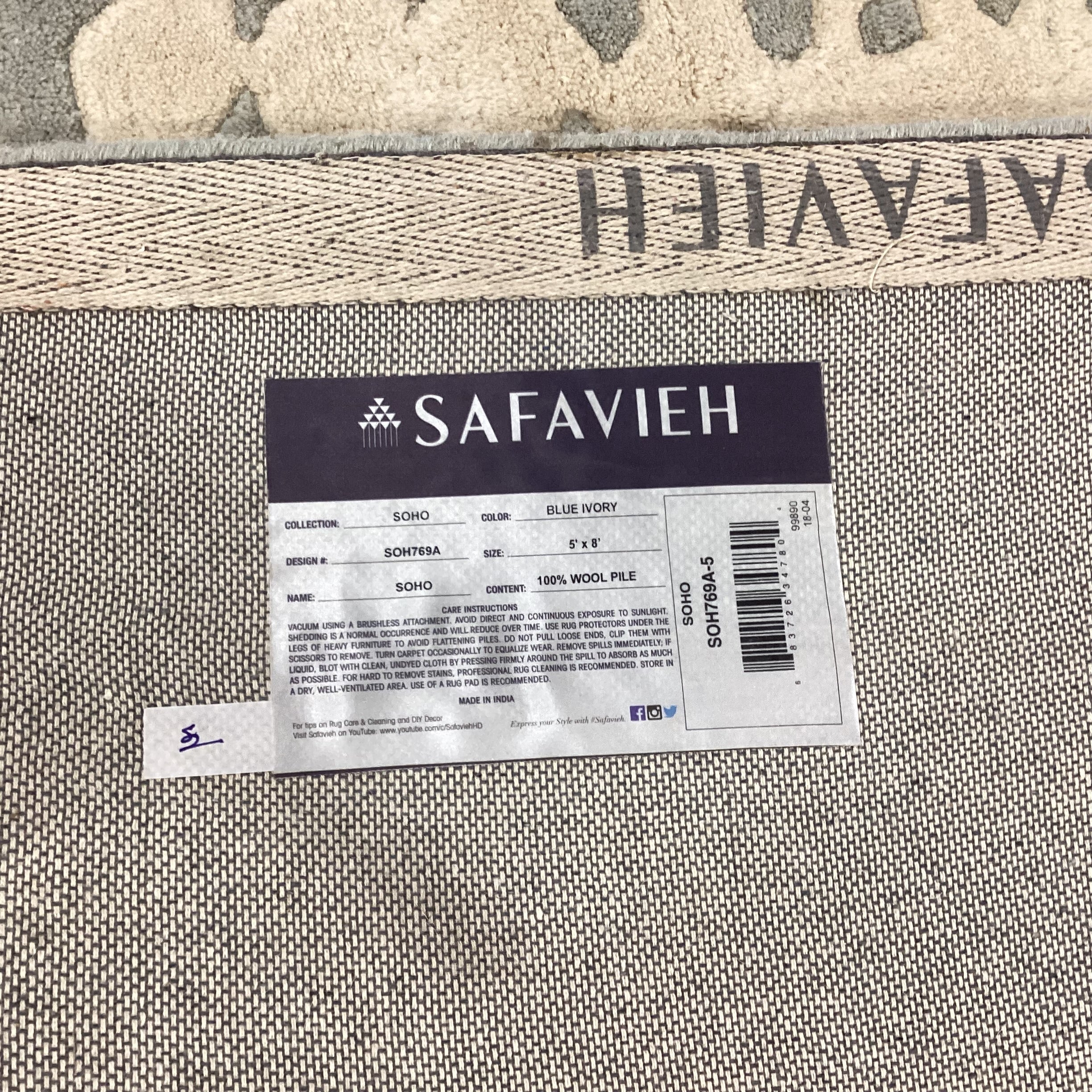 Safavieh Soho Blue Ivory Wool Rug 5'x 8'