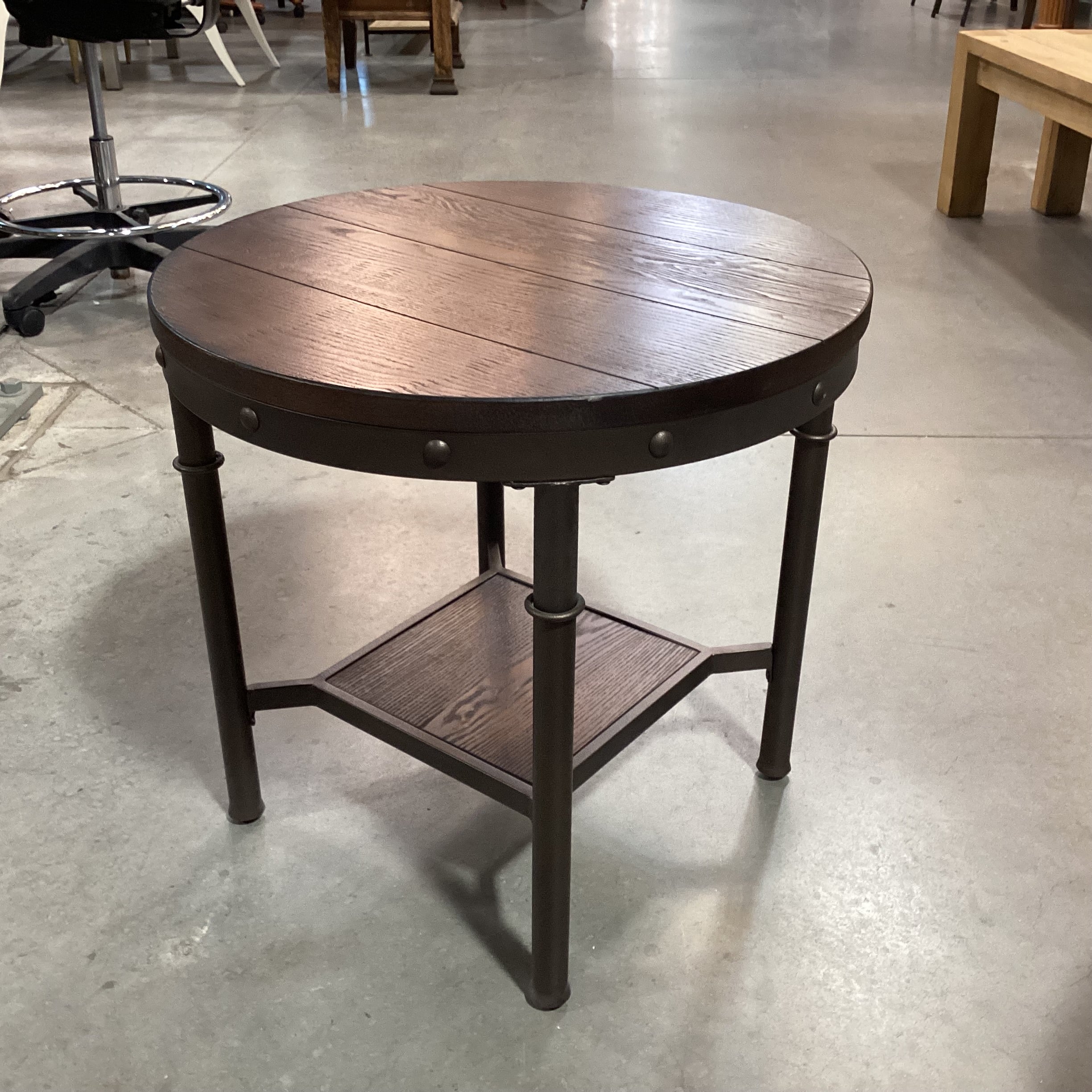 Ashley Furniture Round Wood & Iron End Table 24" Diameter x 23"