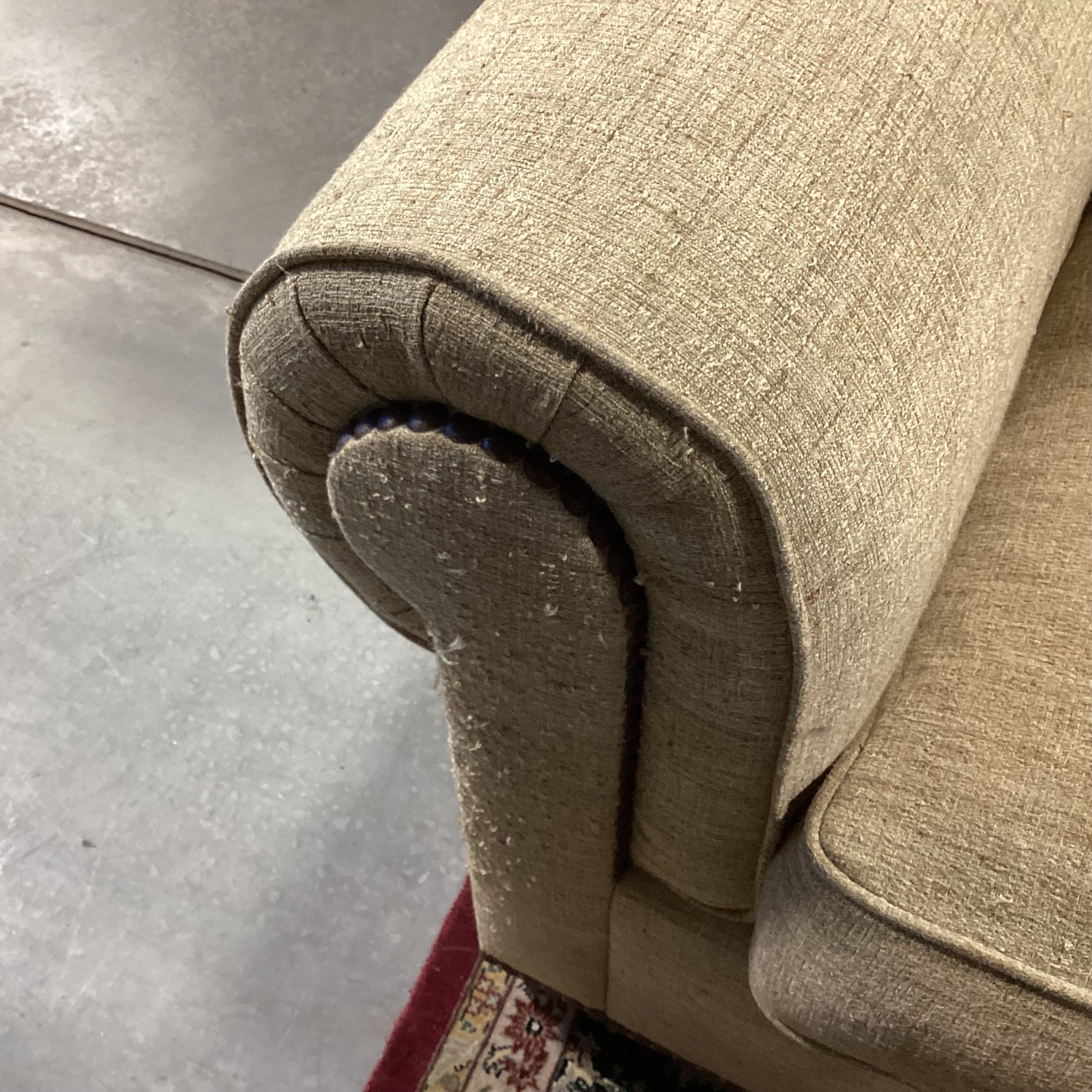 Rene Cazares Golden Tan Woven with Nailhead Down Mix Sofa 96"x 38"x 35"