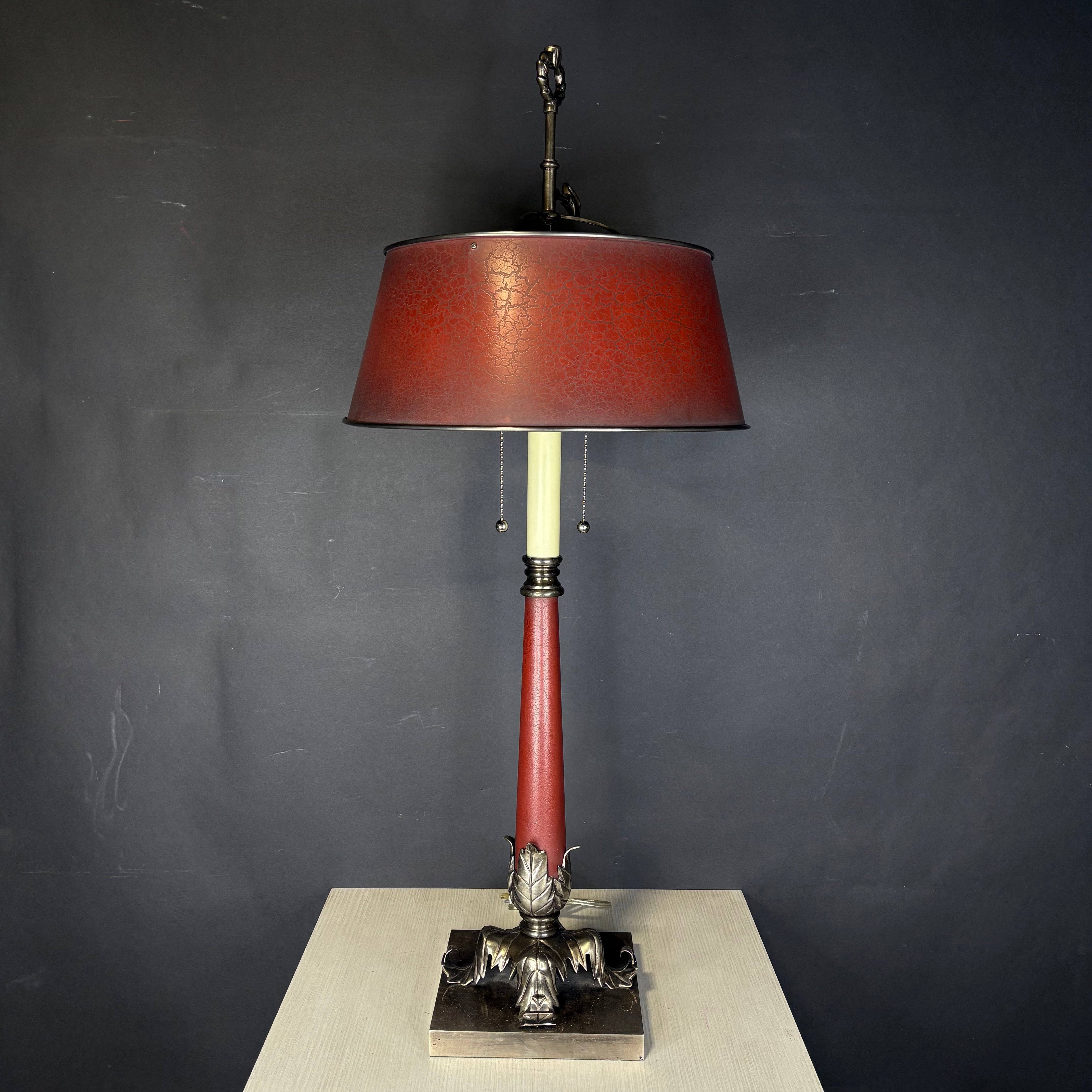Vintage Chapman 2-Light Silver and Red Metal Table Lamp 15” Diameter @ Shade x 36”