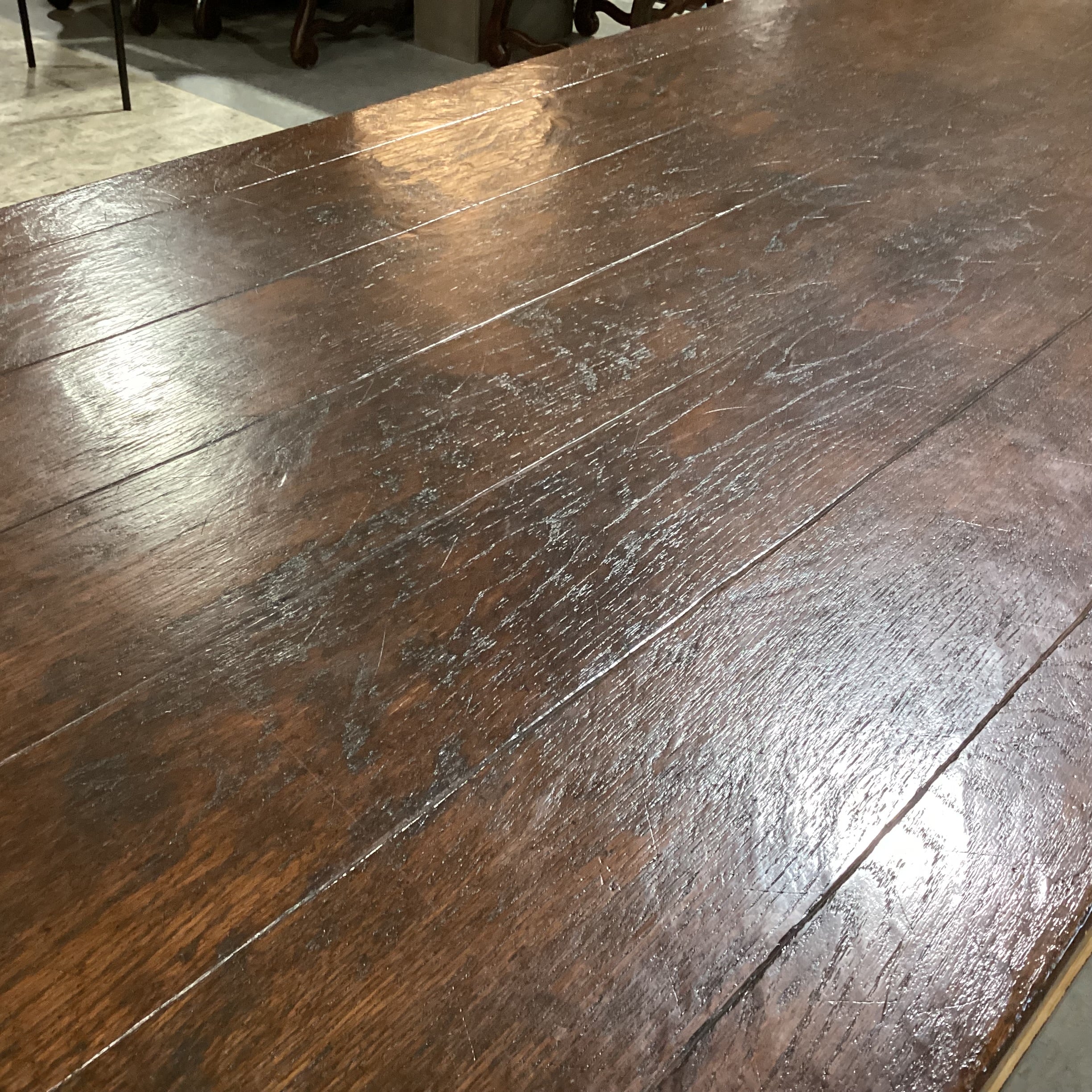 Antique Dark Finish Wood with End Extend Leaves & Trestle Dining Table 108" to 155"x 42"x 30.5"