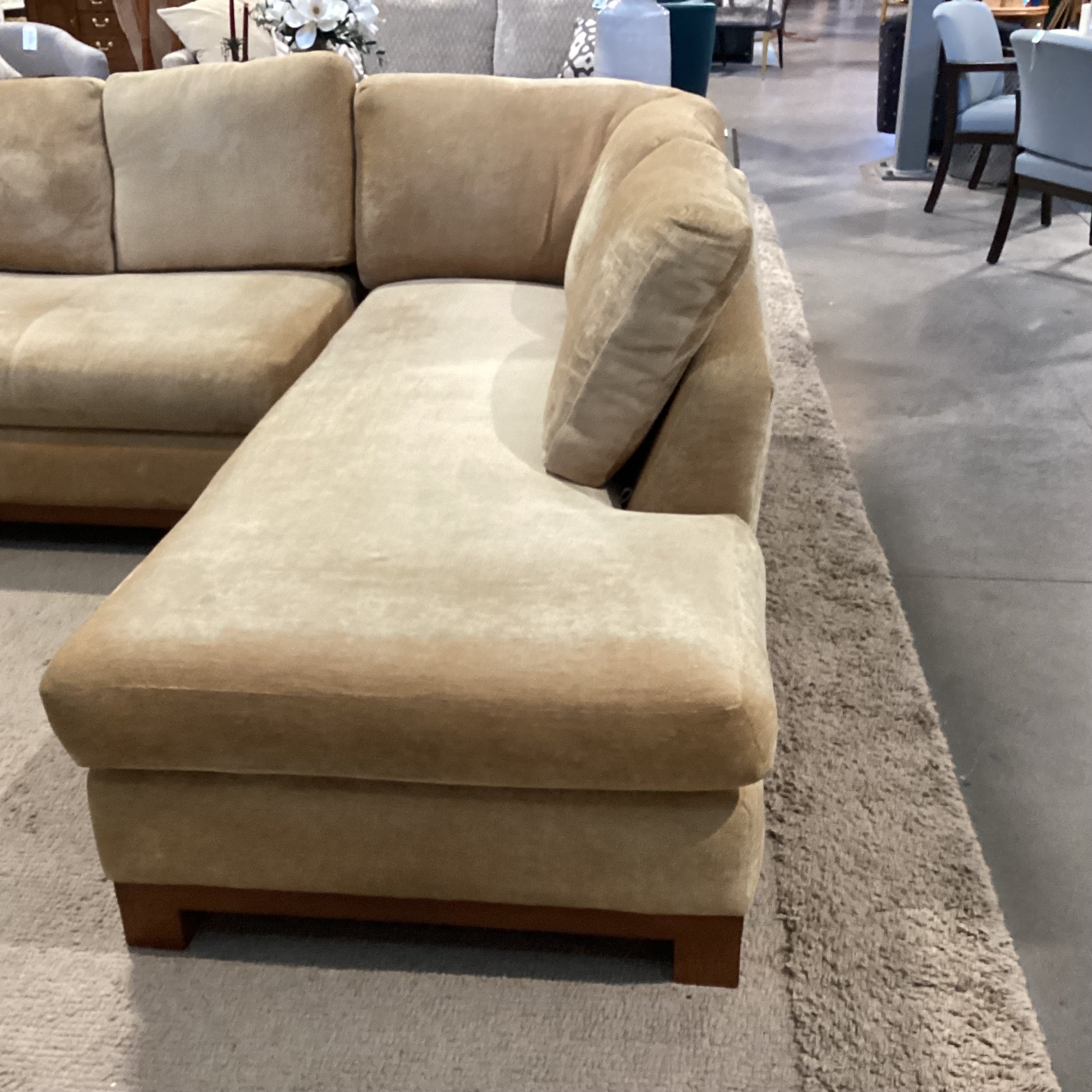 Golden Chenille Woven with Wood Base 3 Piece with End Chaises Sectional 84"x 121"x 84"x 37"x 28"
