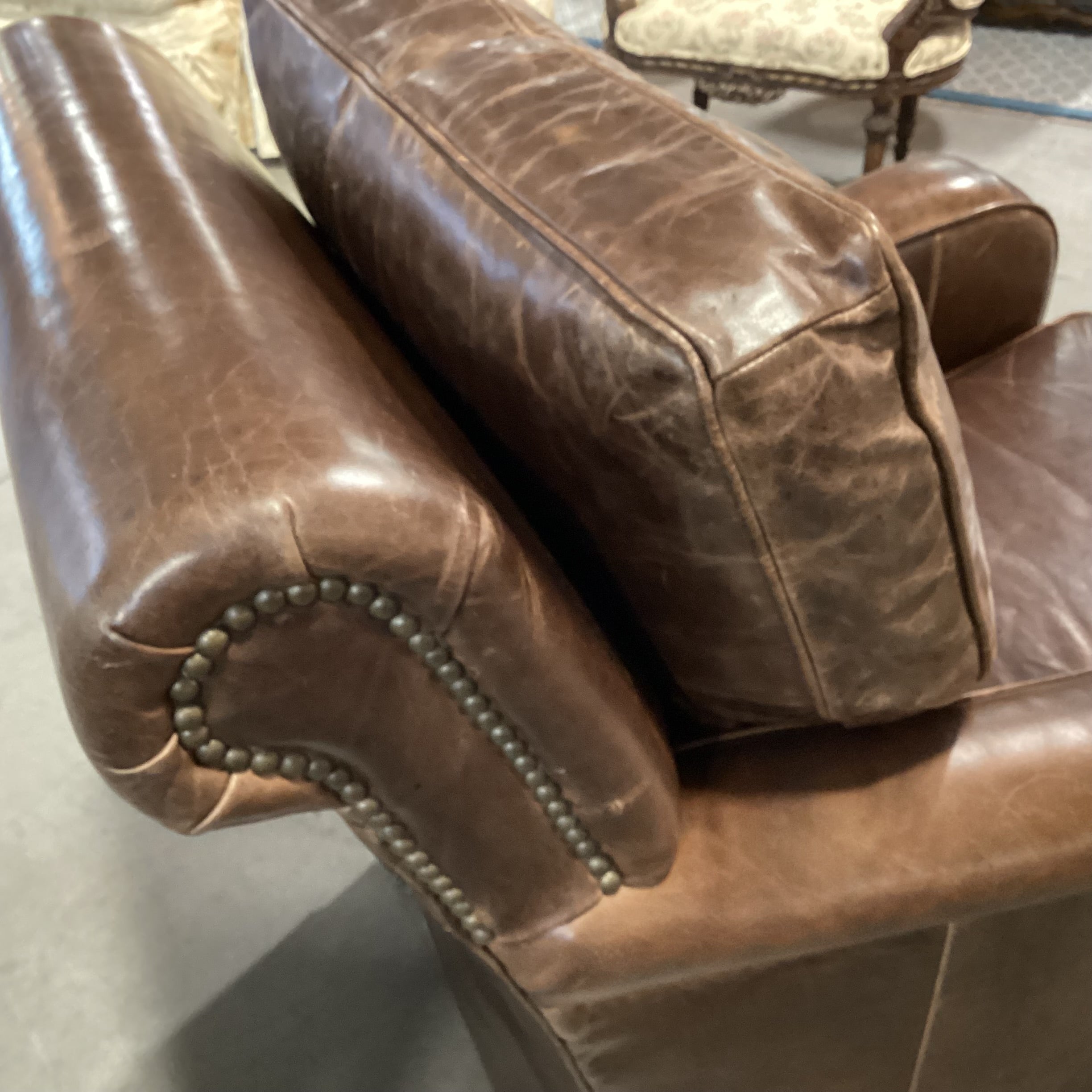 Distressed Leather Nailhead Club Chair 32"x 42"x 38"
