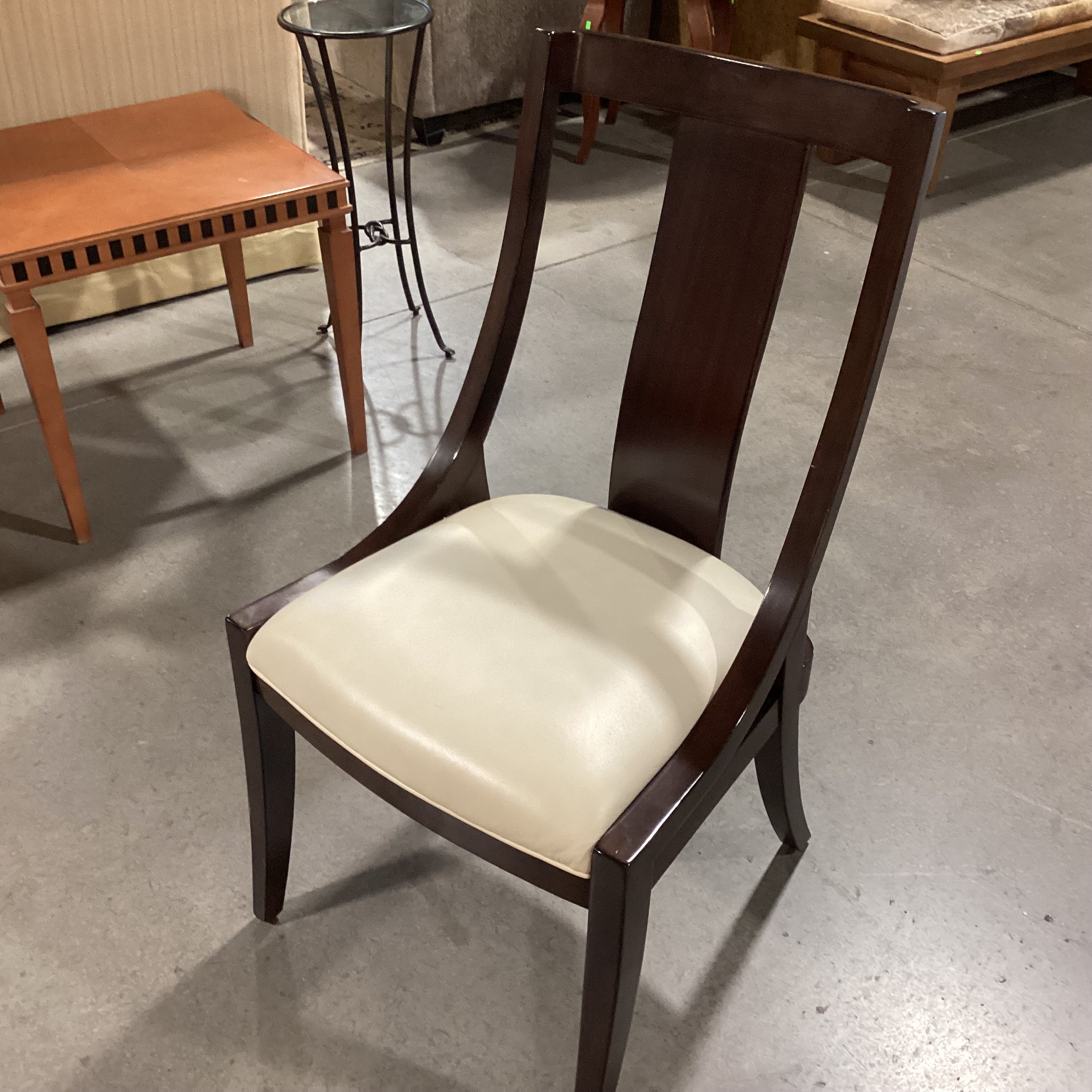 Dark Finish Wood Side Slope with Cream Leather Seat Chair 22"x 23"x 39"Chair 22"x 23"x 39"