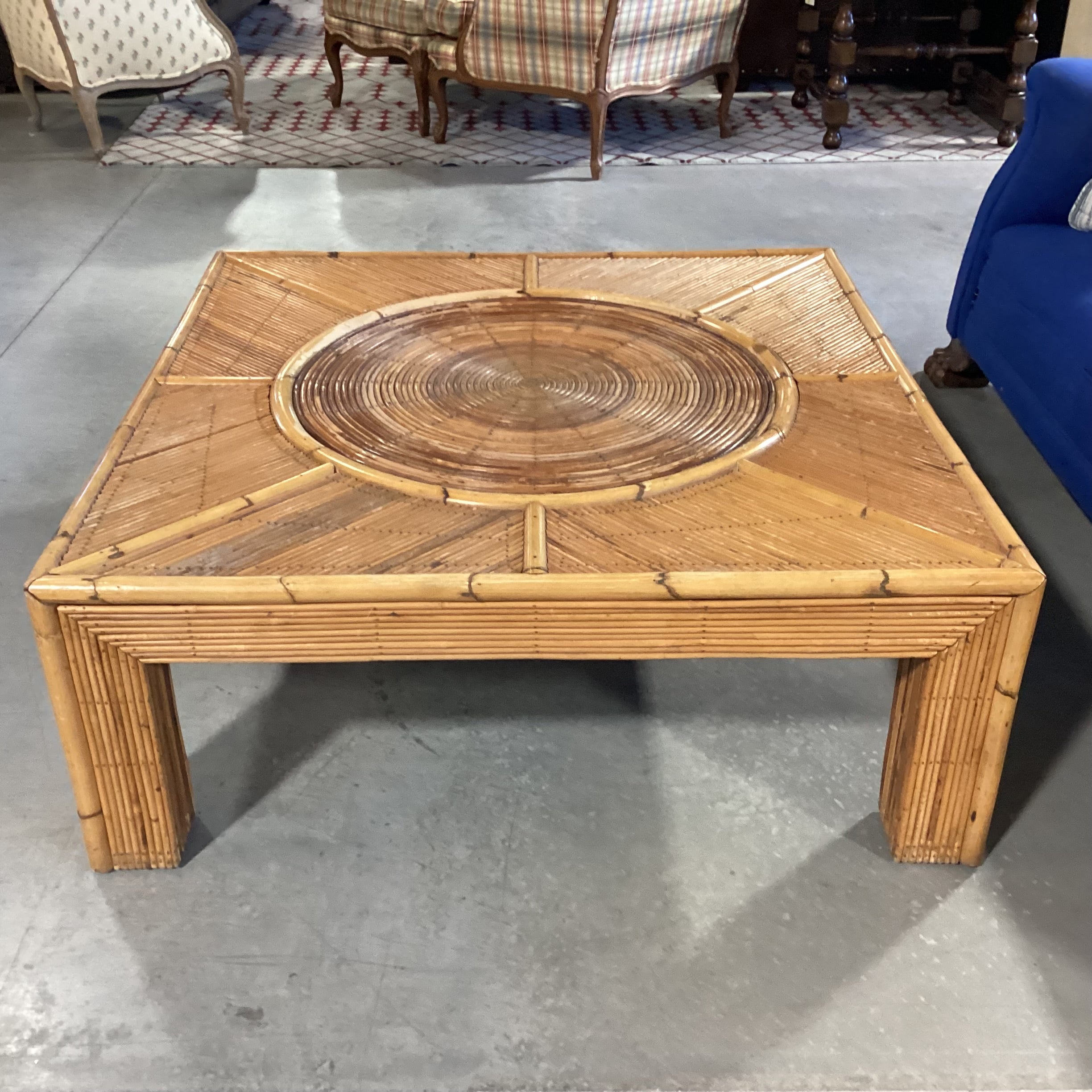 Ornate Bamboo Rattan Coffee Table 43"x 43"x 17"