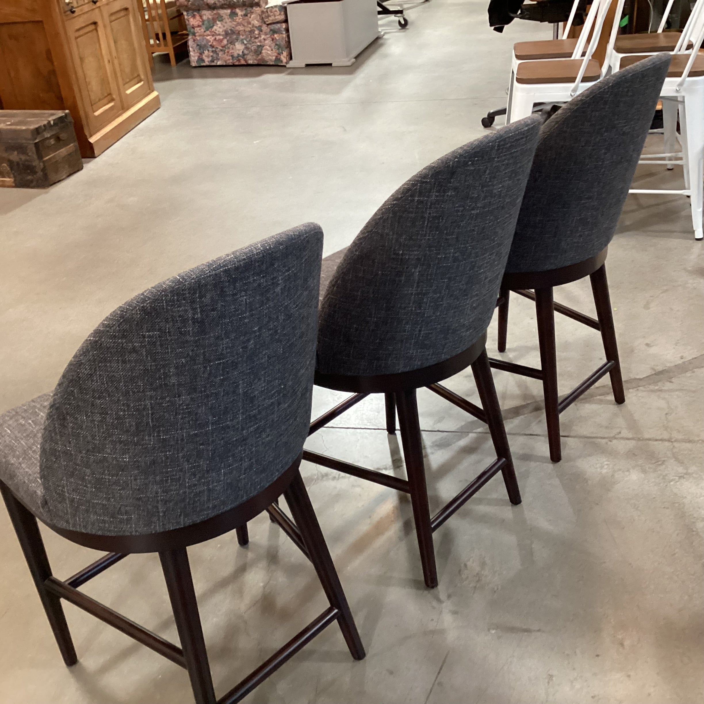 SET of 3 Crate & Barrel Ana Charcoal Woven & Espresso Finish Wood Counter Barstools 24"