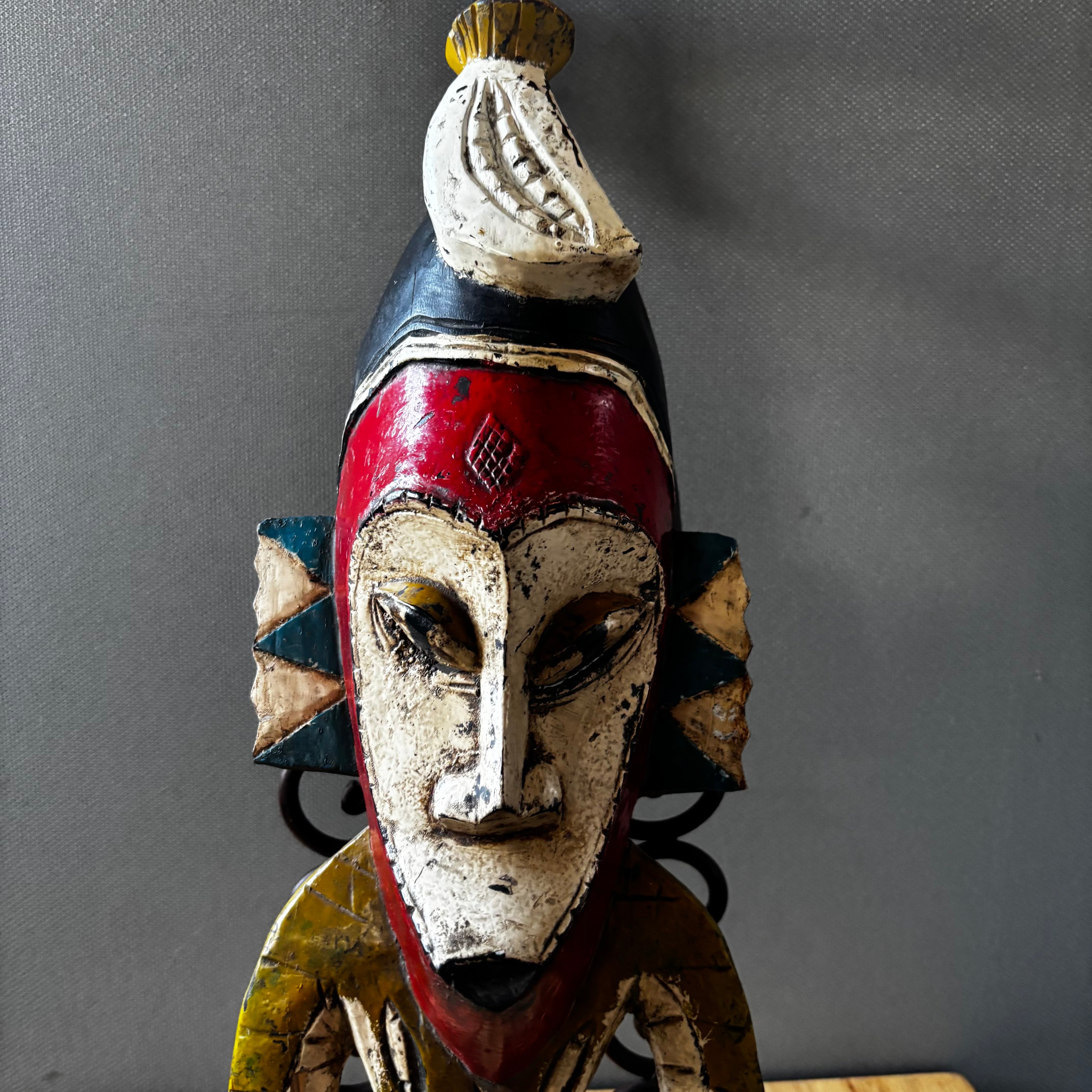 Vintage Handcrafted African Guro Mask, 7"x 7"x 30"