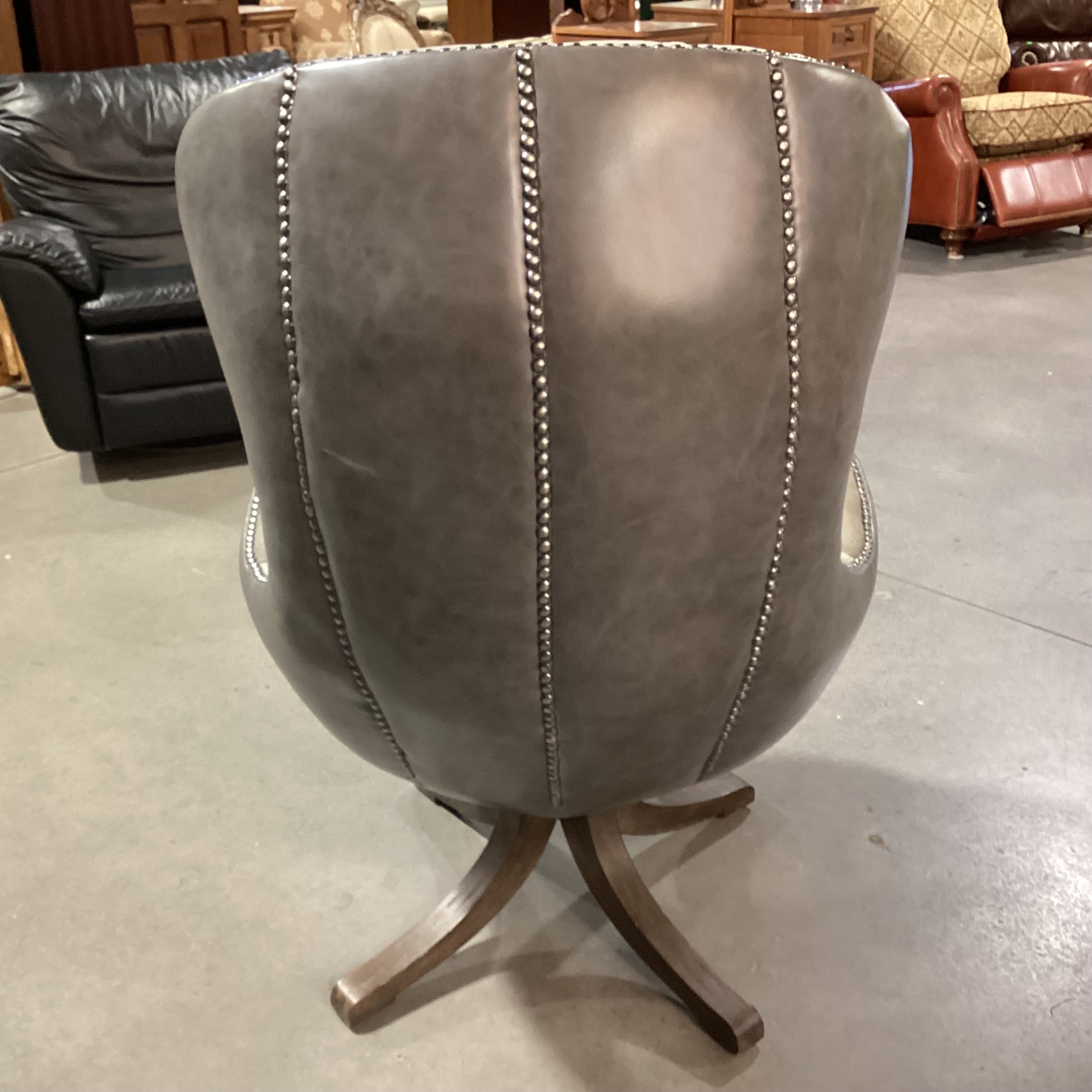 Uttermost Linford Clouded Zinc Leather Nailhead & Grey Velvet Swivel Chair 31"x 31"x 48"