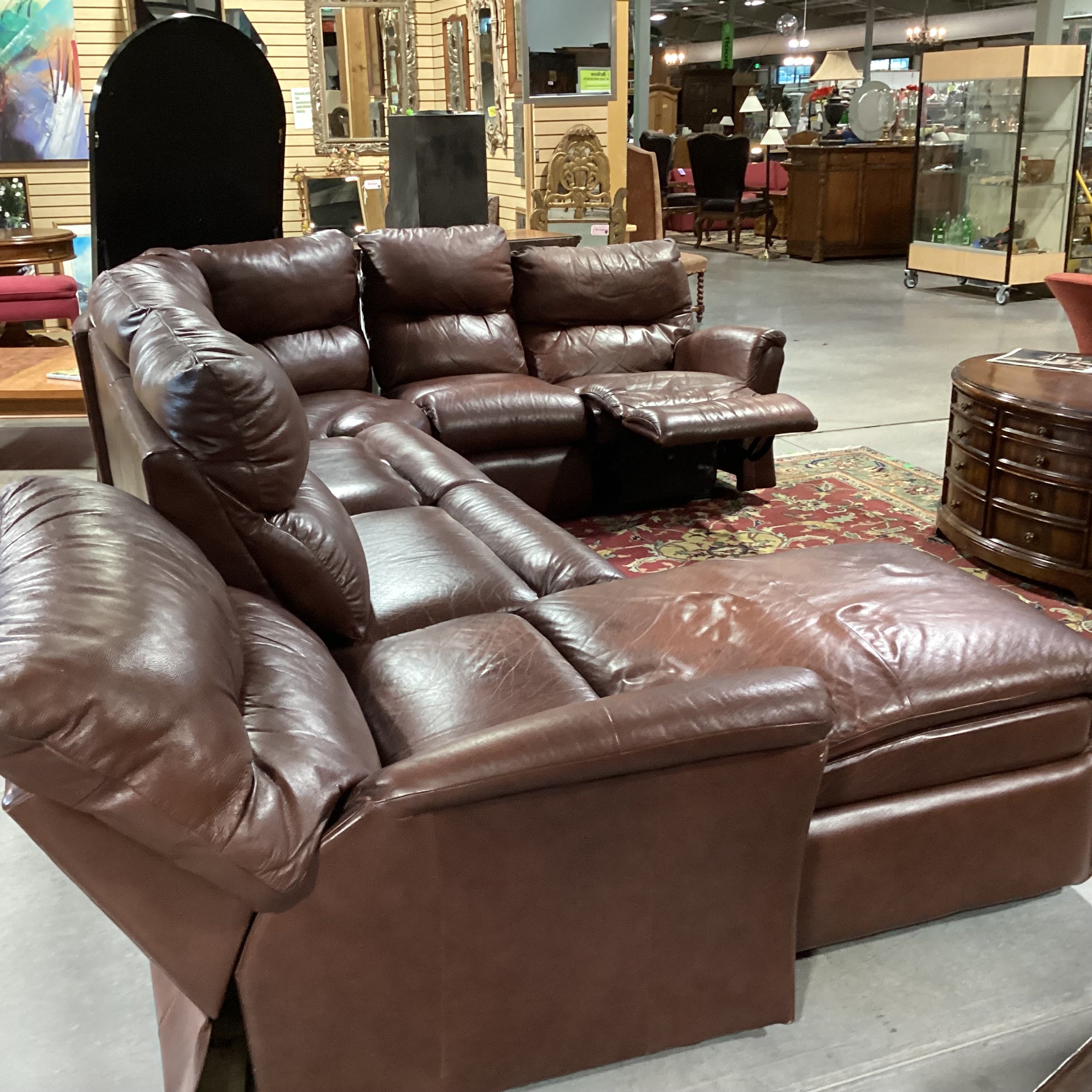 La-z Boy Brown Leather with End Recliners & Chaise 4pc Sectional 140"x 96"x 40"x 30"