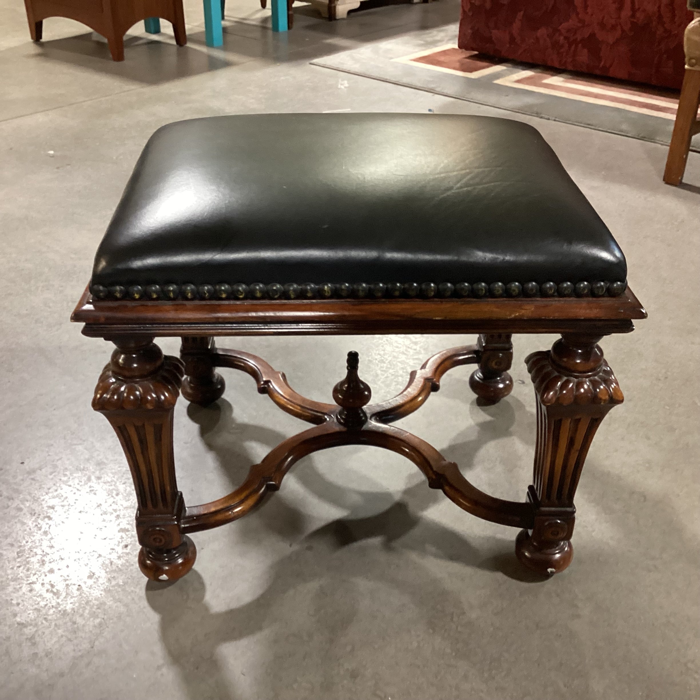 Set of 3 Theodore Alexander Carved Wood Inlay Heart Table & 2 Stool Ottomans Accent Table Set