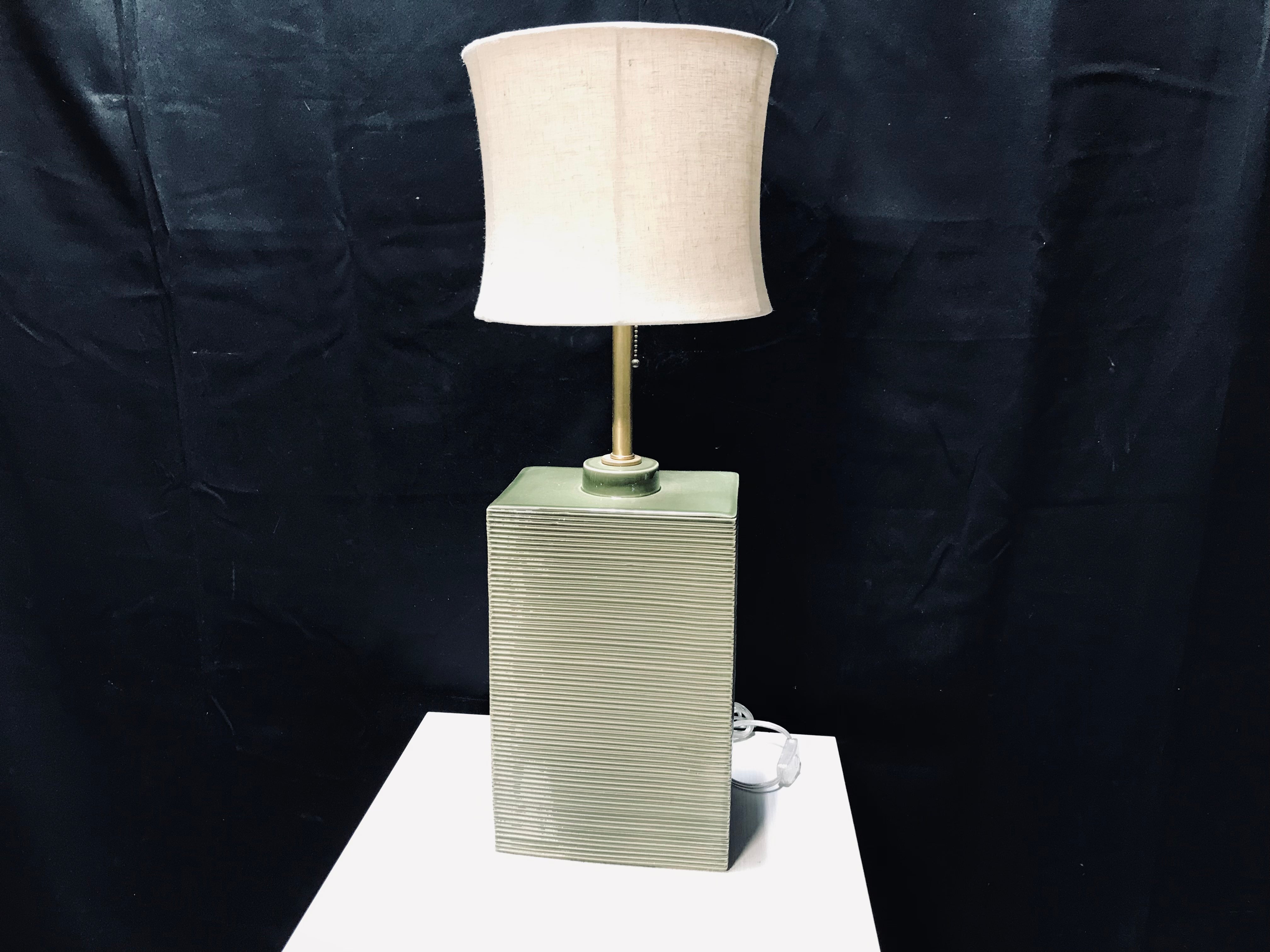 Ceramic Green Table Lamp With Shade 9"x 7"x 30"