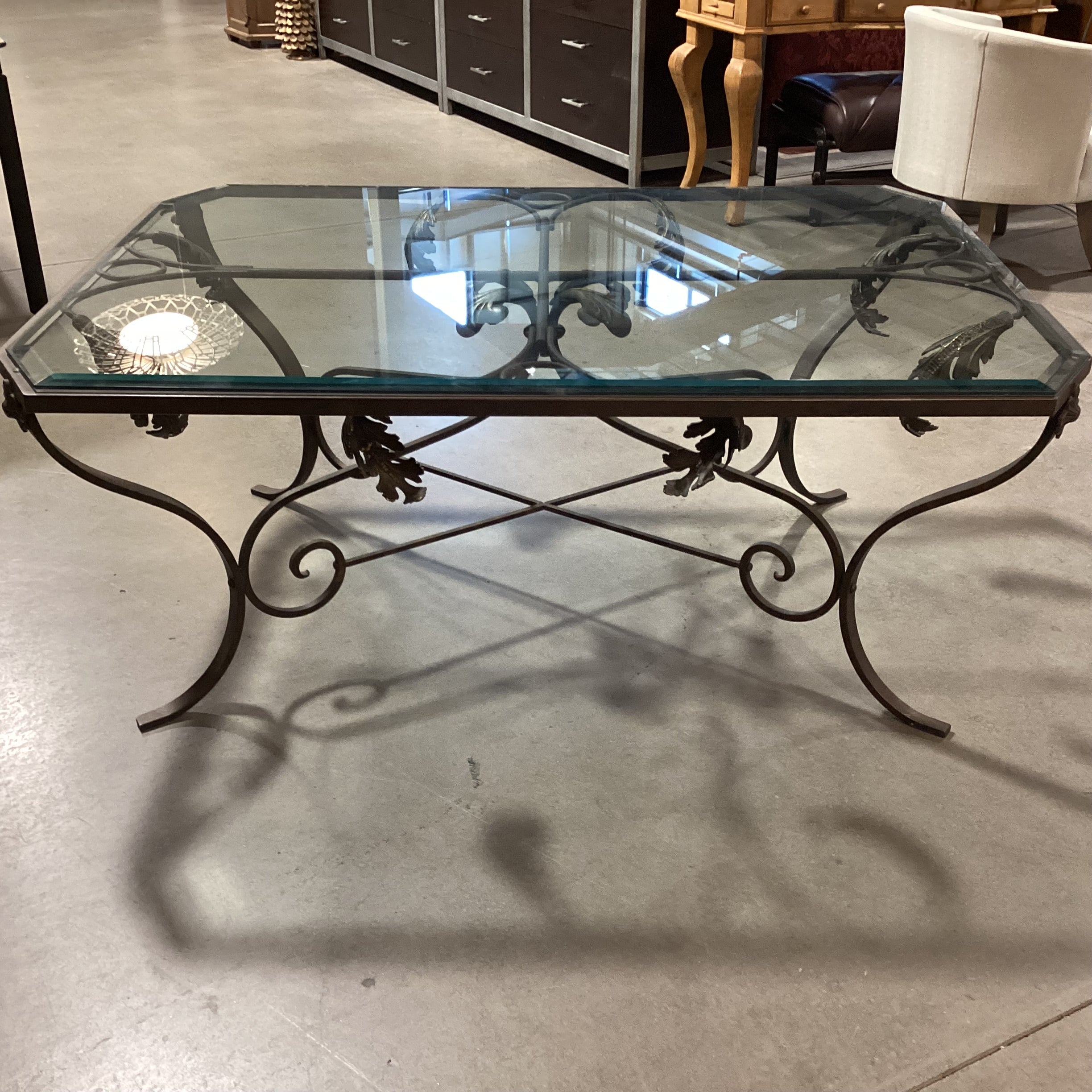 Ornate Iron & Brass Leaf with Beveled Glass Top 57.5"x 41.5"x 25"