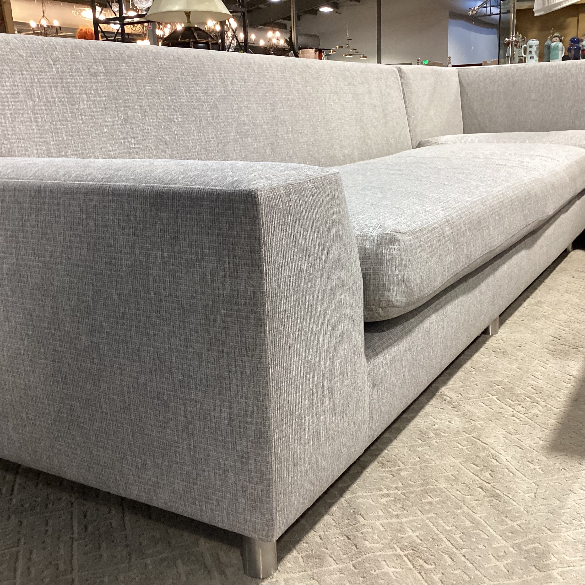 Modern Grey Woven Bench Cushions 2 Piece Sectional 144"x 115"x 41"x 34"