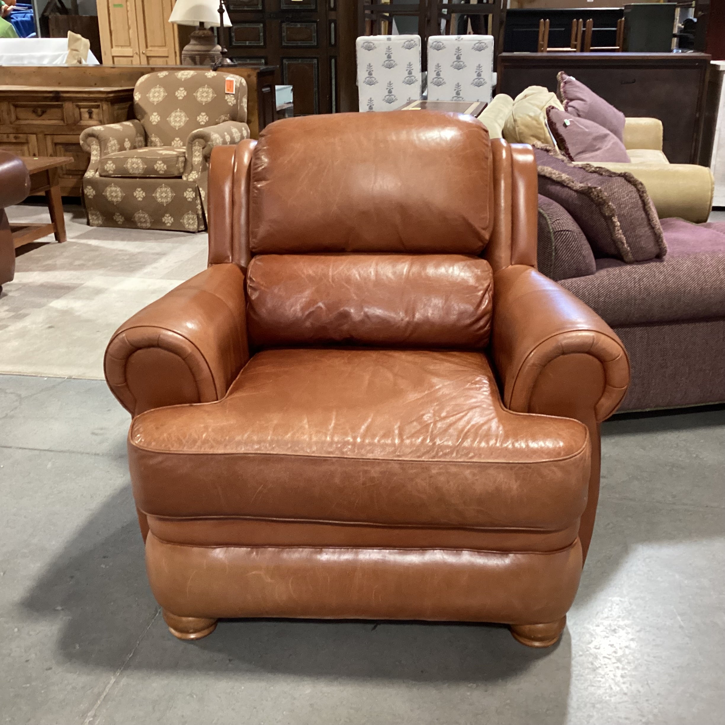Cognac Leather Chair 42"x 36"x 38"