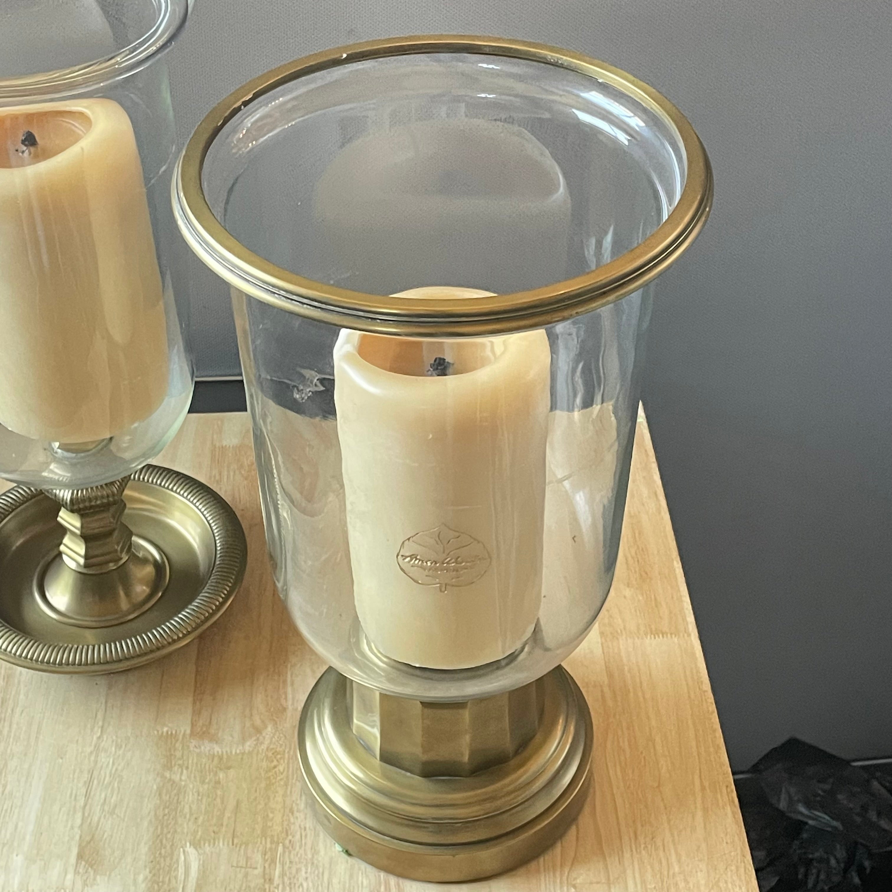 Amen Wardy Vintage Heavy Brass Hurricane Candle Holders, Pair