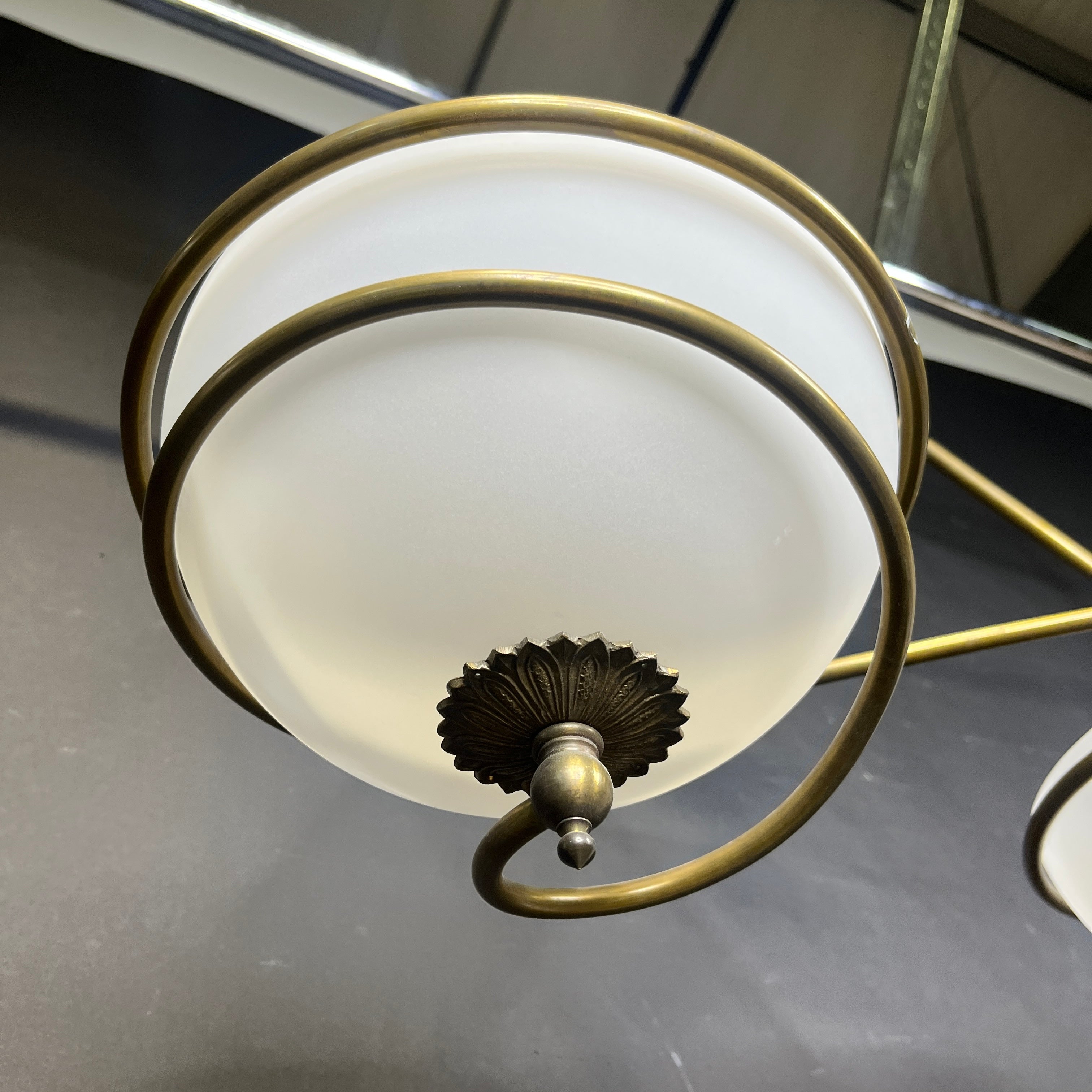 Antique Style 6-Light Ornate Swirl Brass and Plastic Linear Chandelier 28”x 11”x 26”