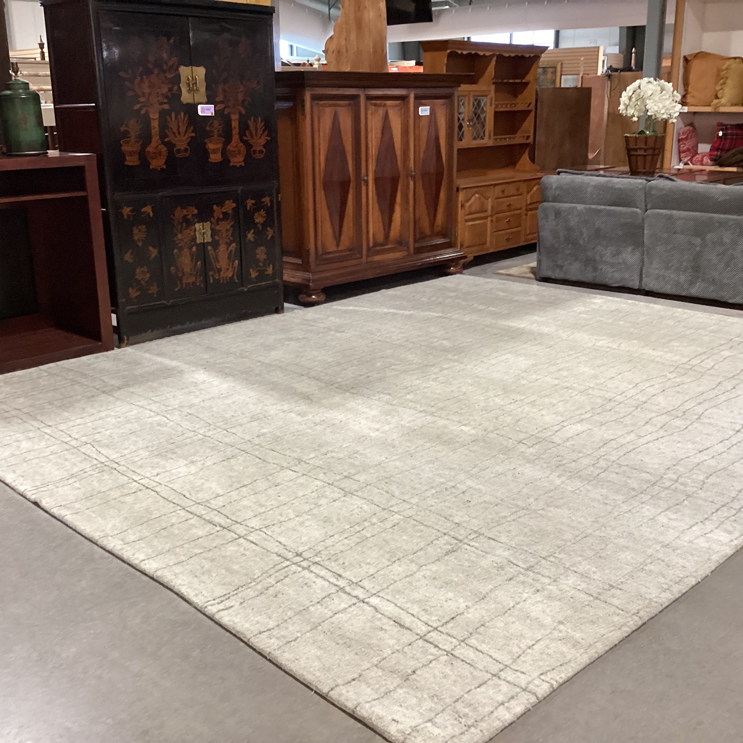 Cream & Grey Hand Woven Wool Rug 12'x 15'