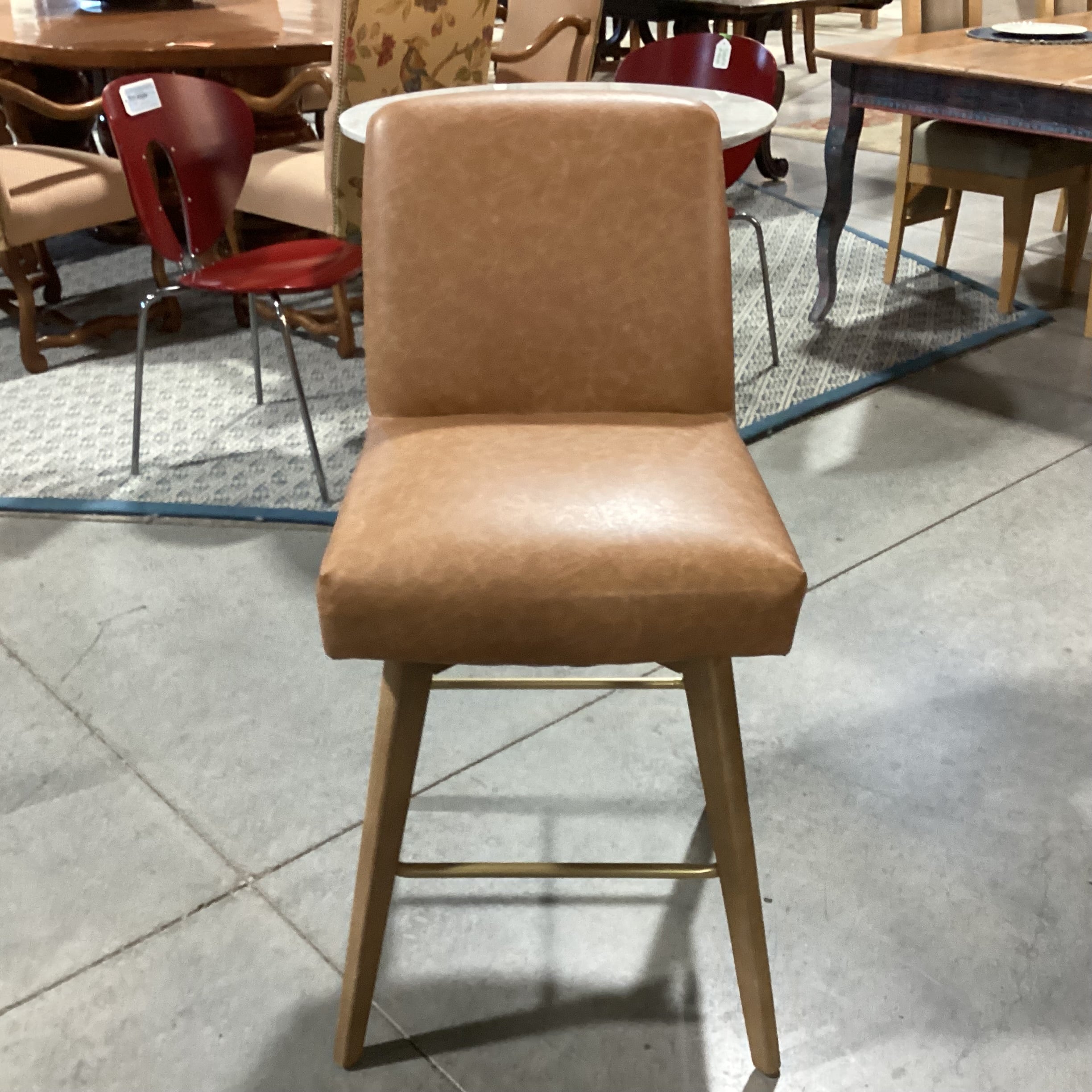 Faux Leather & Light Wood Swivel Barstool 26"