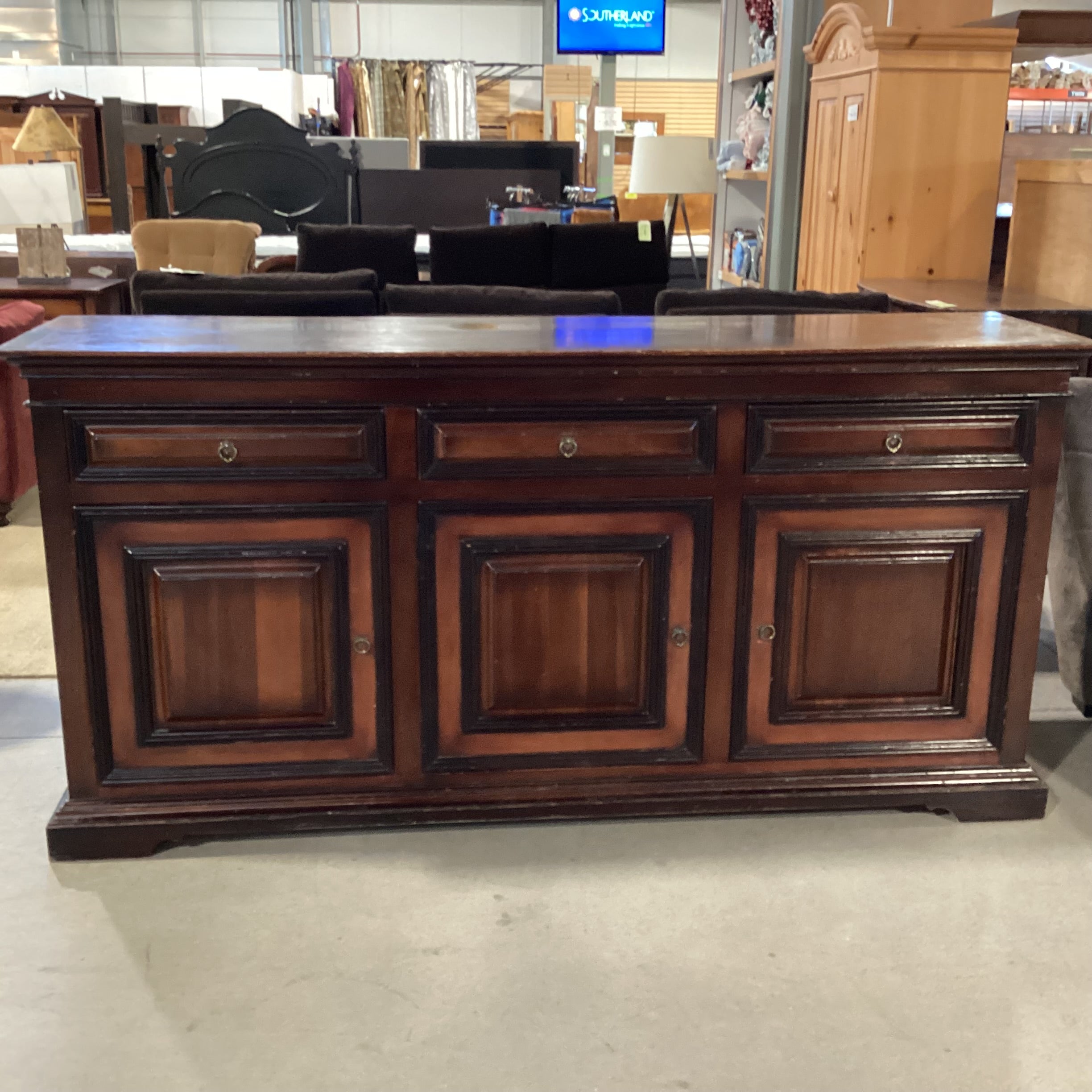 South Cone Dark Finish 3 Drawer 3 Door Credenza 84.5"x 21"x 41.5"