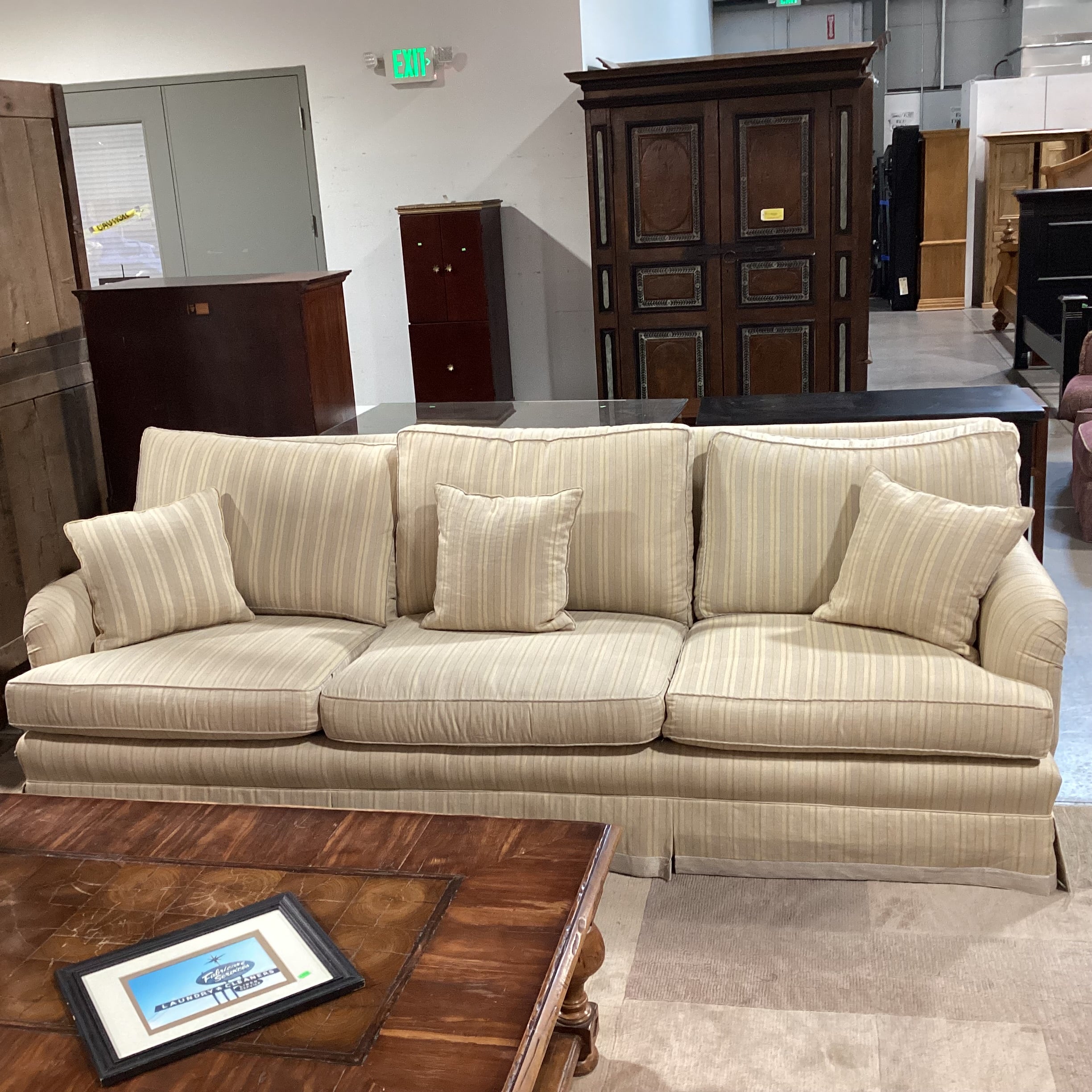 Custom Cream & Brown Woven Stripe Down Mix Long Sofa 111"x 44"x 39"