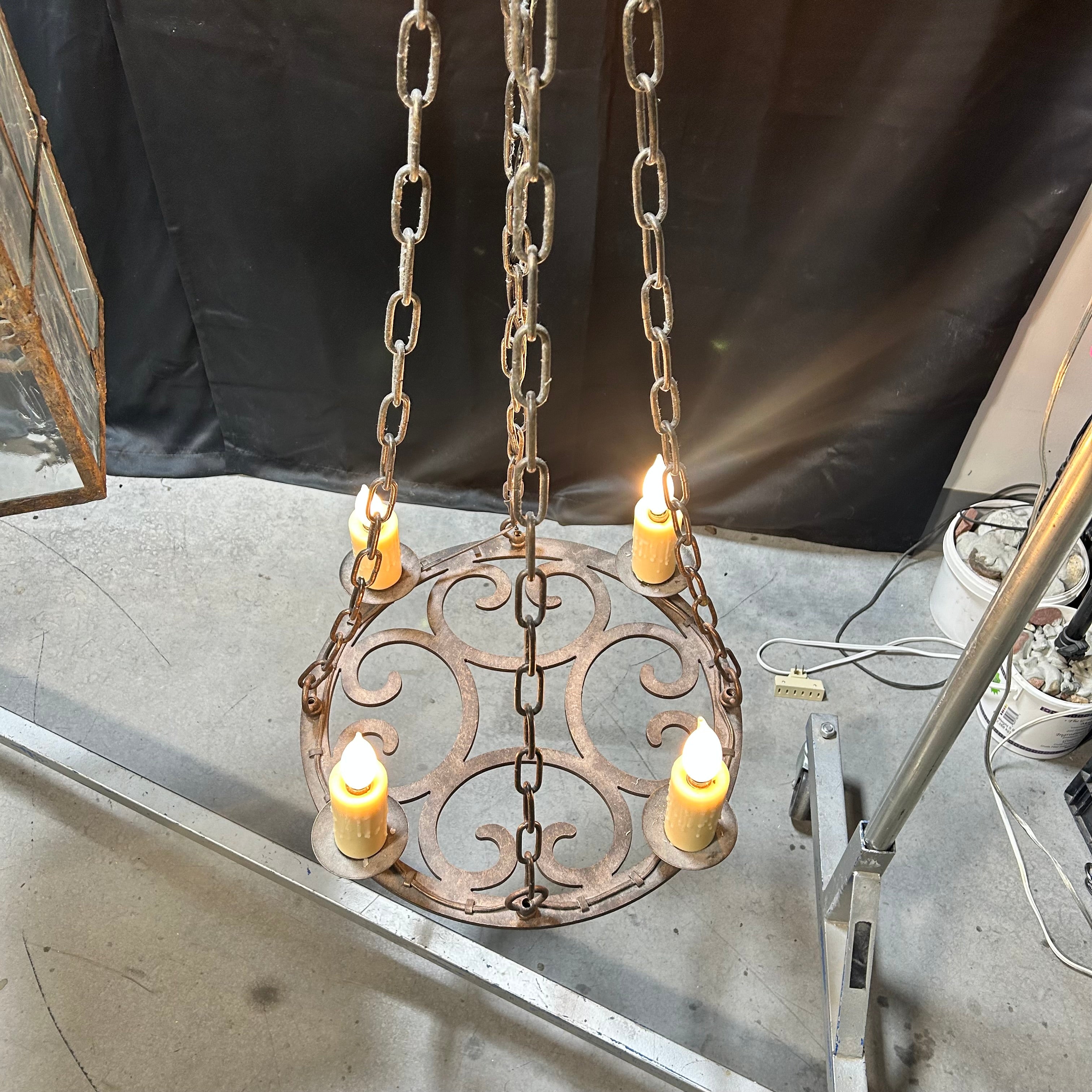 Vintage Wroughty Iron Krell Style 4 Light Candelabra Chandelier19"x 38"