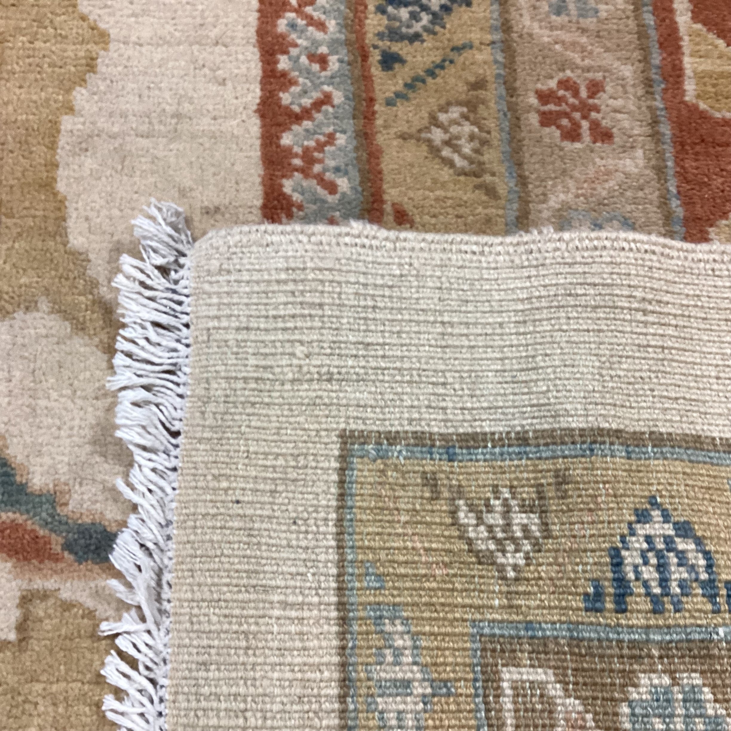 Gold Burnt Orange & Teal Hand Woven Wool Rug 11'x 15'2"