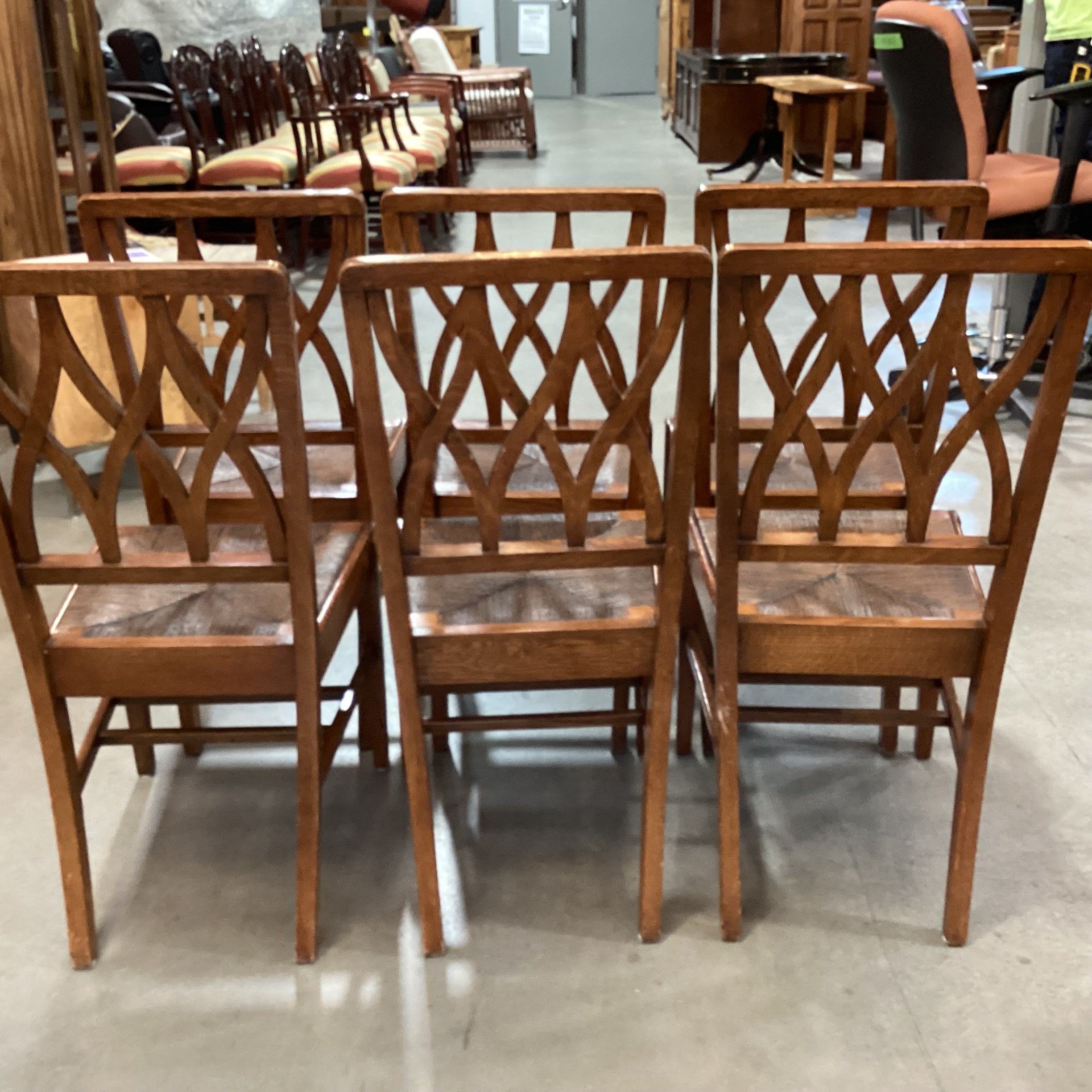 SET of 6 Vintage Antique Lattice Back & Rush Seat Dining Chairs 17"x 20"x 38"