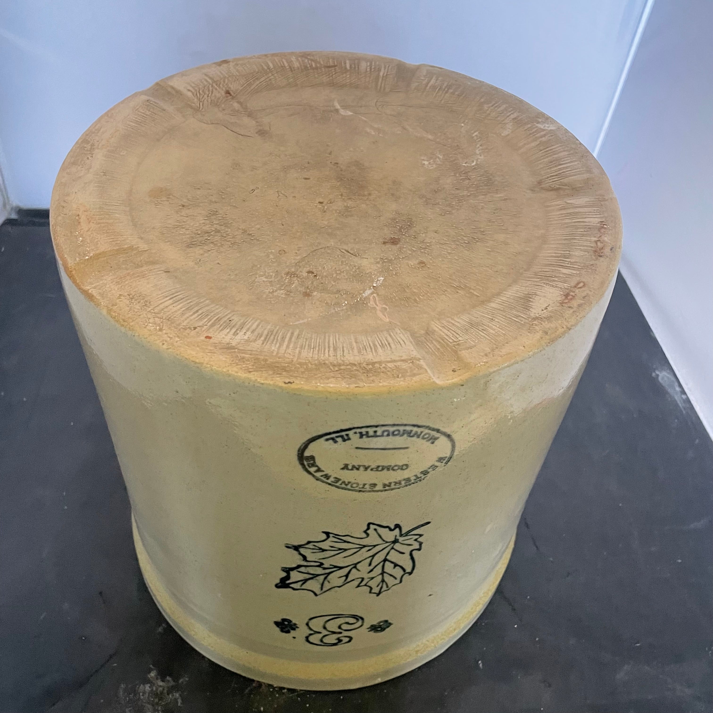 Antique 3 Gallon Stoneware Western Stoneware Maple Leaf Logo Fermenting Crock, 10.5"x 10.5"