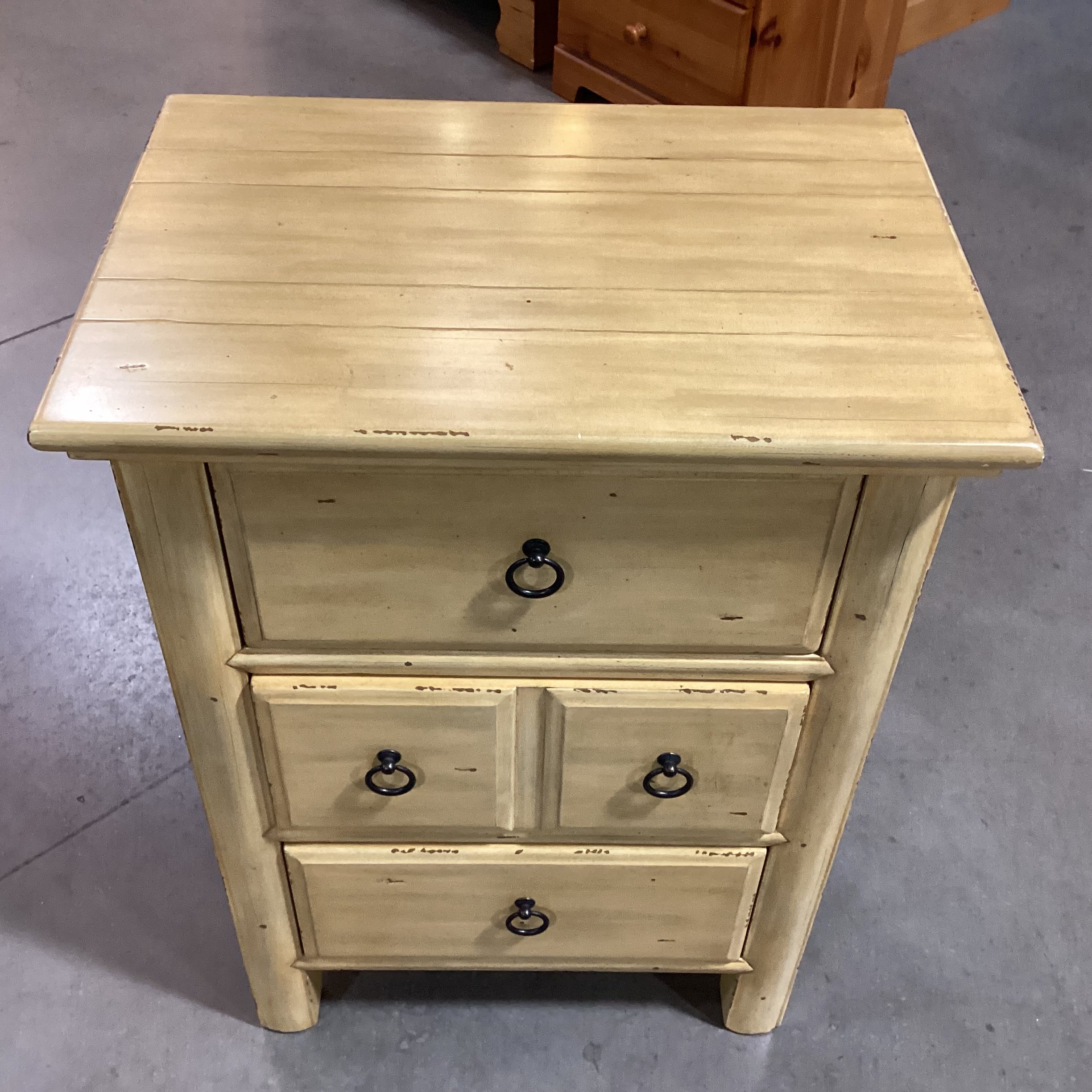 Wheat Distressed Finish Wood 3 Drawer Chest Nightstand 20"x 14"x 28"