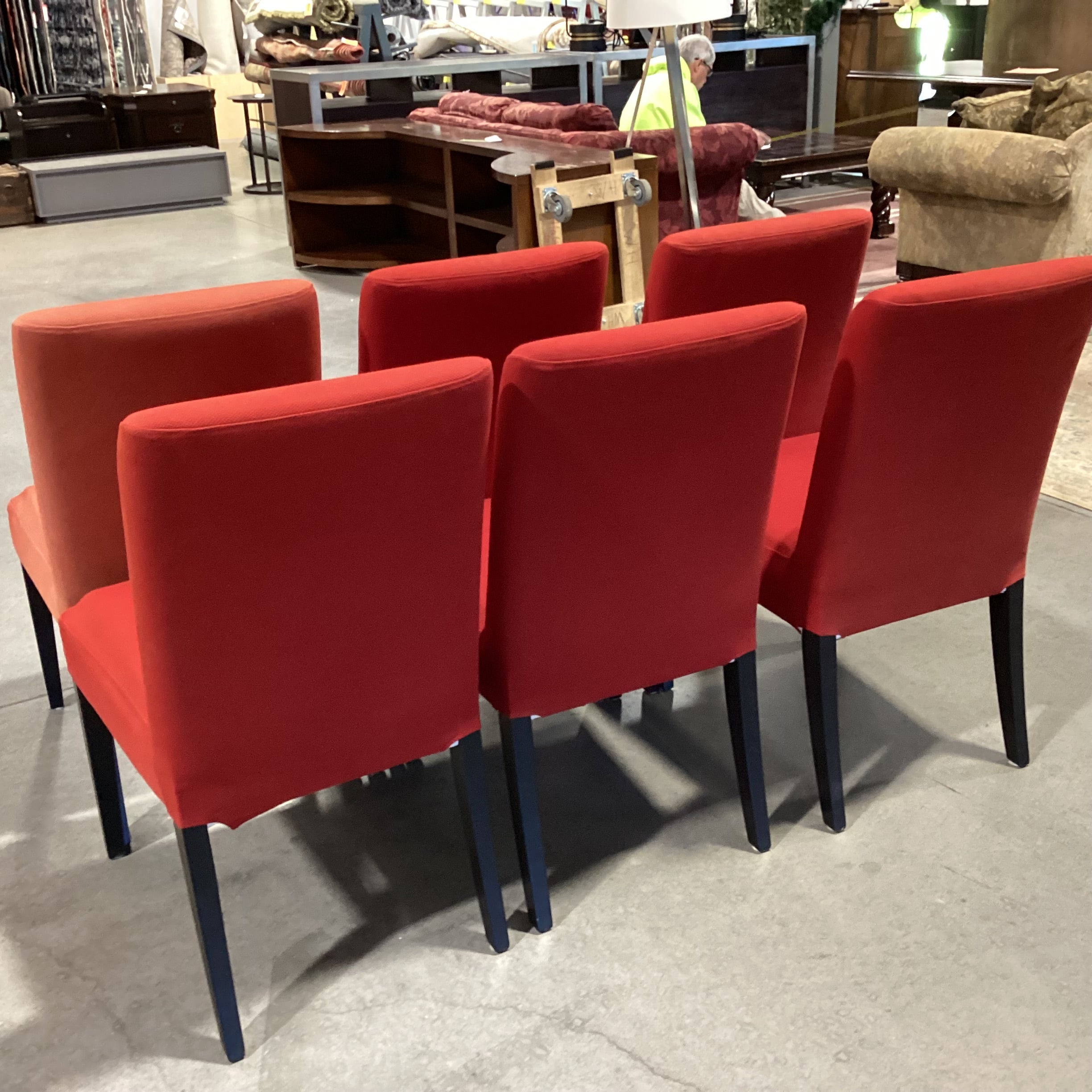 SET of 6 Ikea Henriksdal Red Upholstered & Black Wood Dining Chairs 21"x 24"x 37.5"