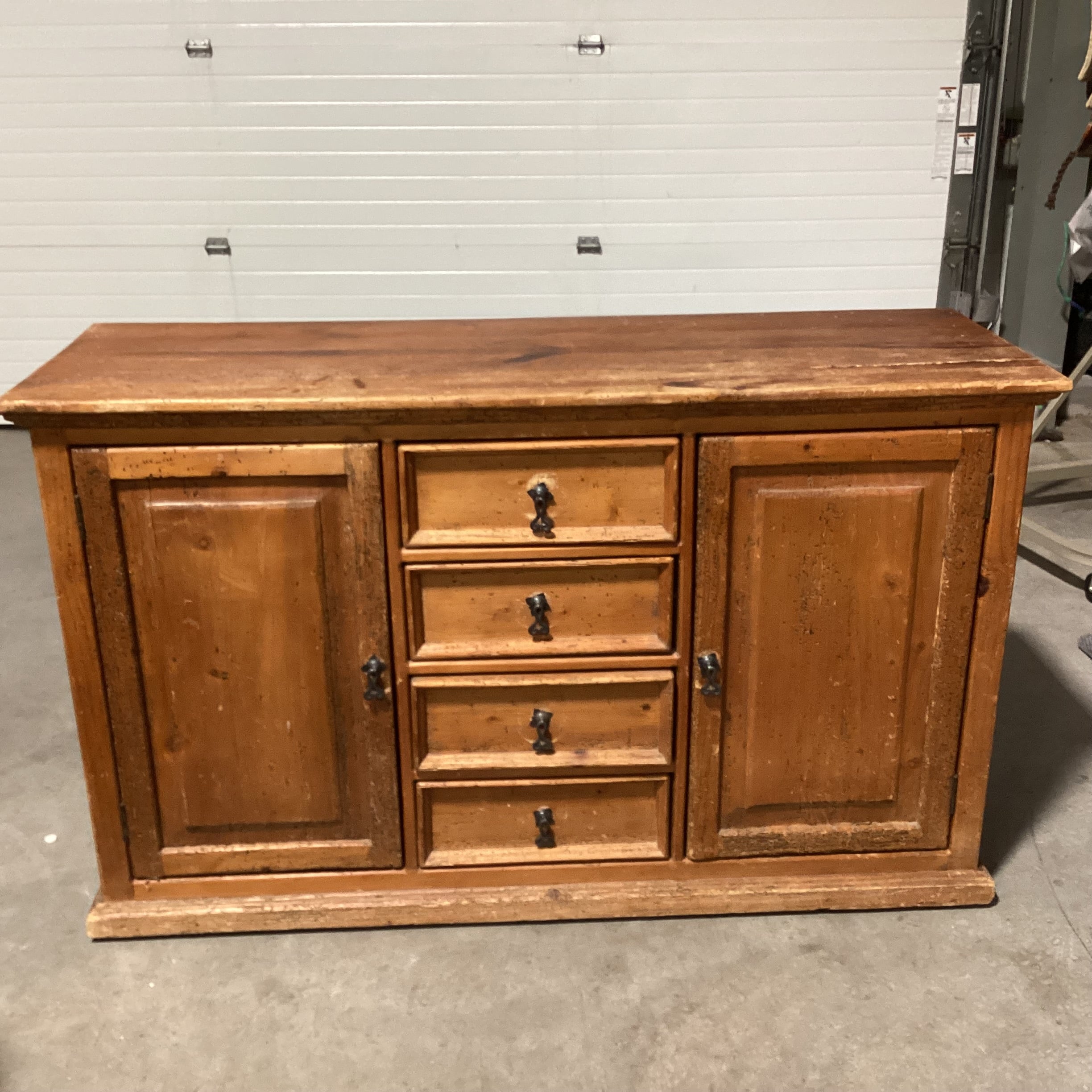 Rustic Worm Wood Distressing Solid Wood 4 Drawer 2 Door with Shelves Sideboard 55.5"x 19"x 33.5"