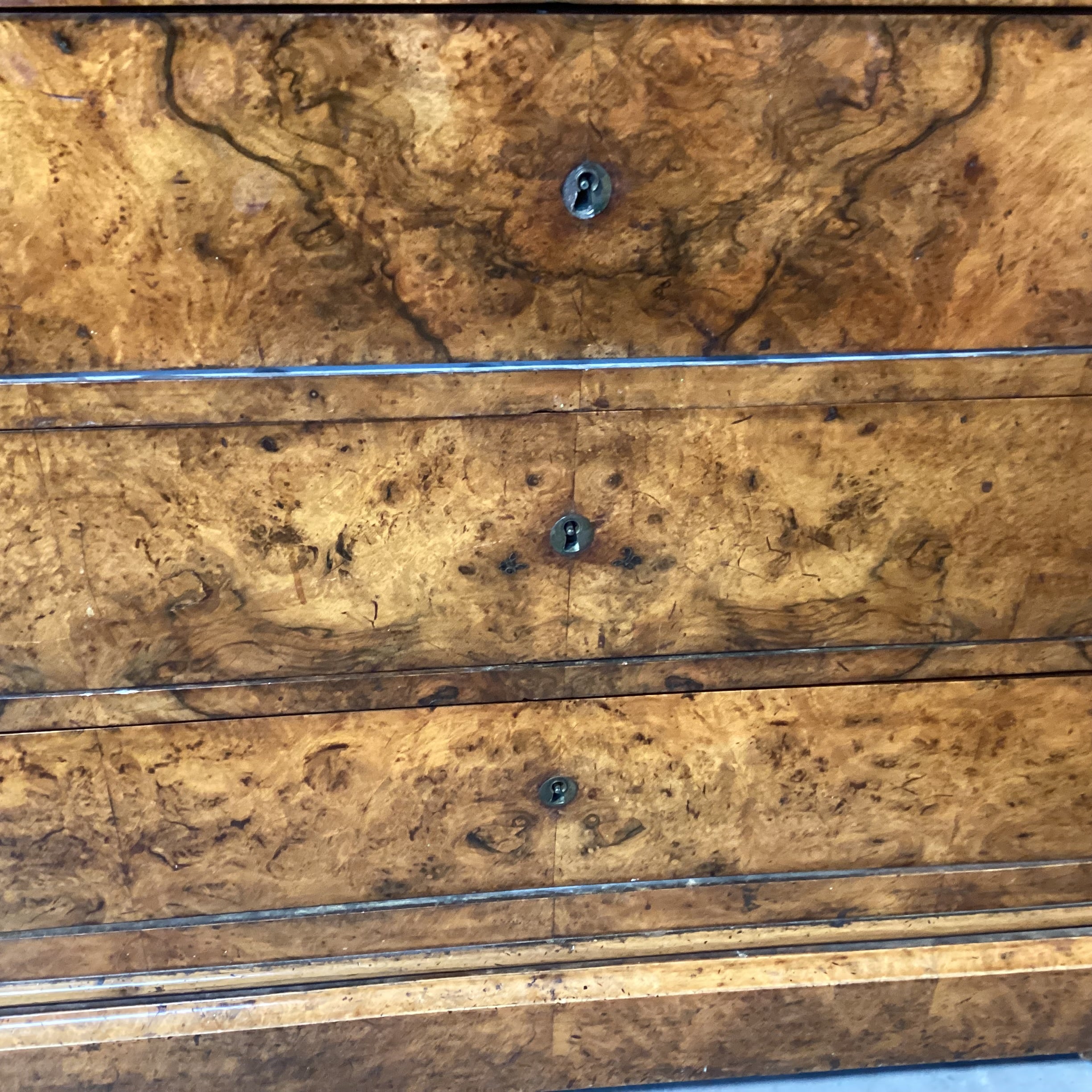 Antique Mediterranean Olive Burl 4 Drawer with Marble Top Desk 52"x 24.5"x 39"