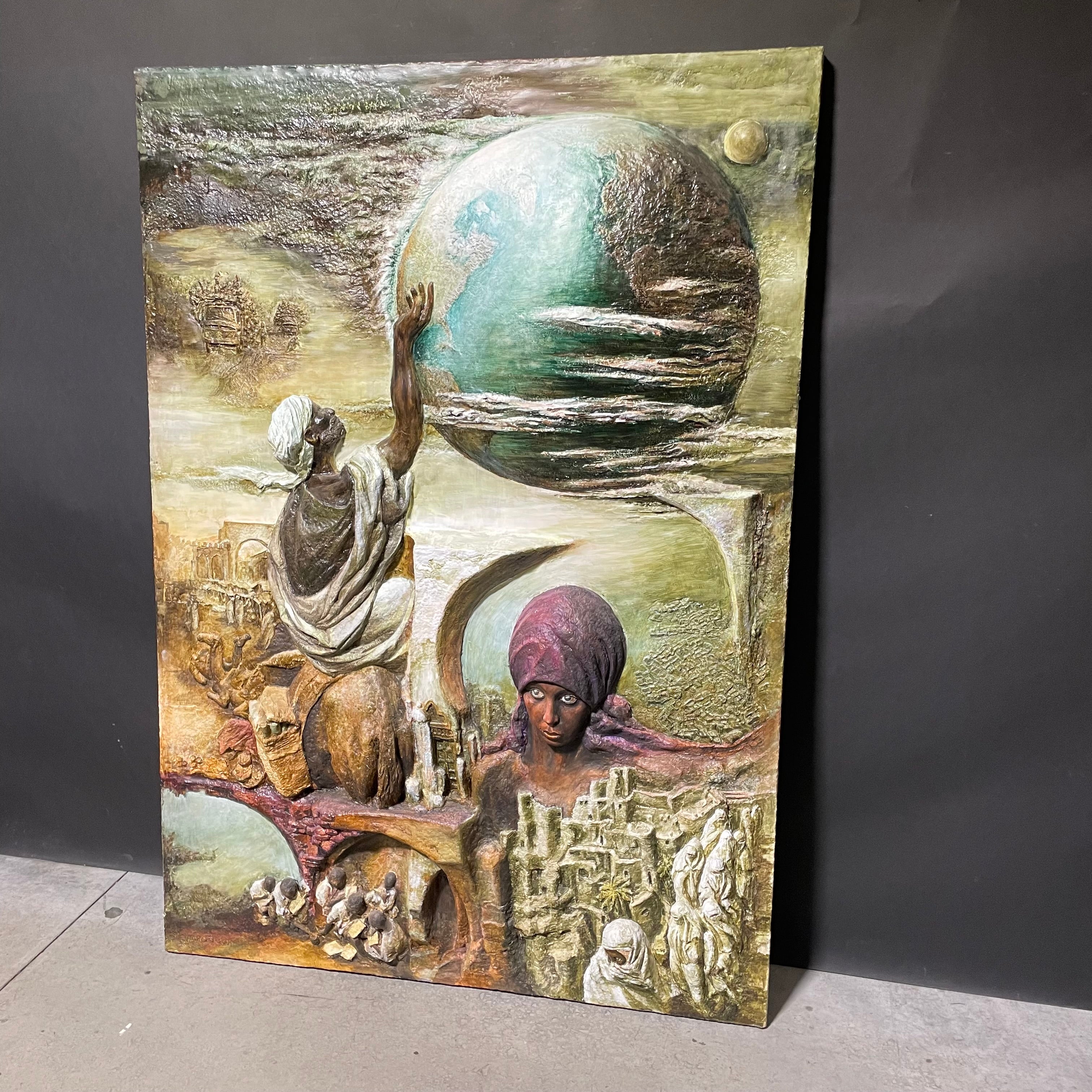 Janusz Obst Signed/ Dated "Another Planet"3D Bas Relief Original 46 1/2" x 66"